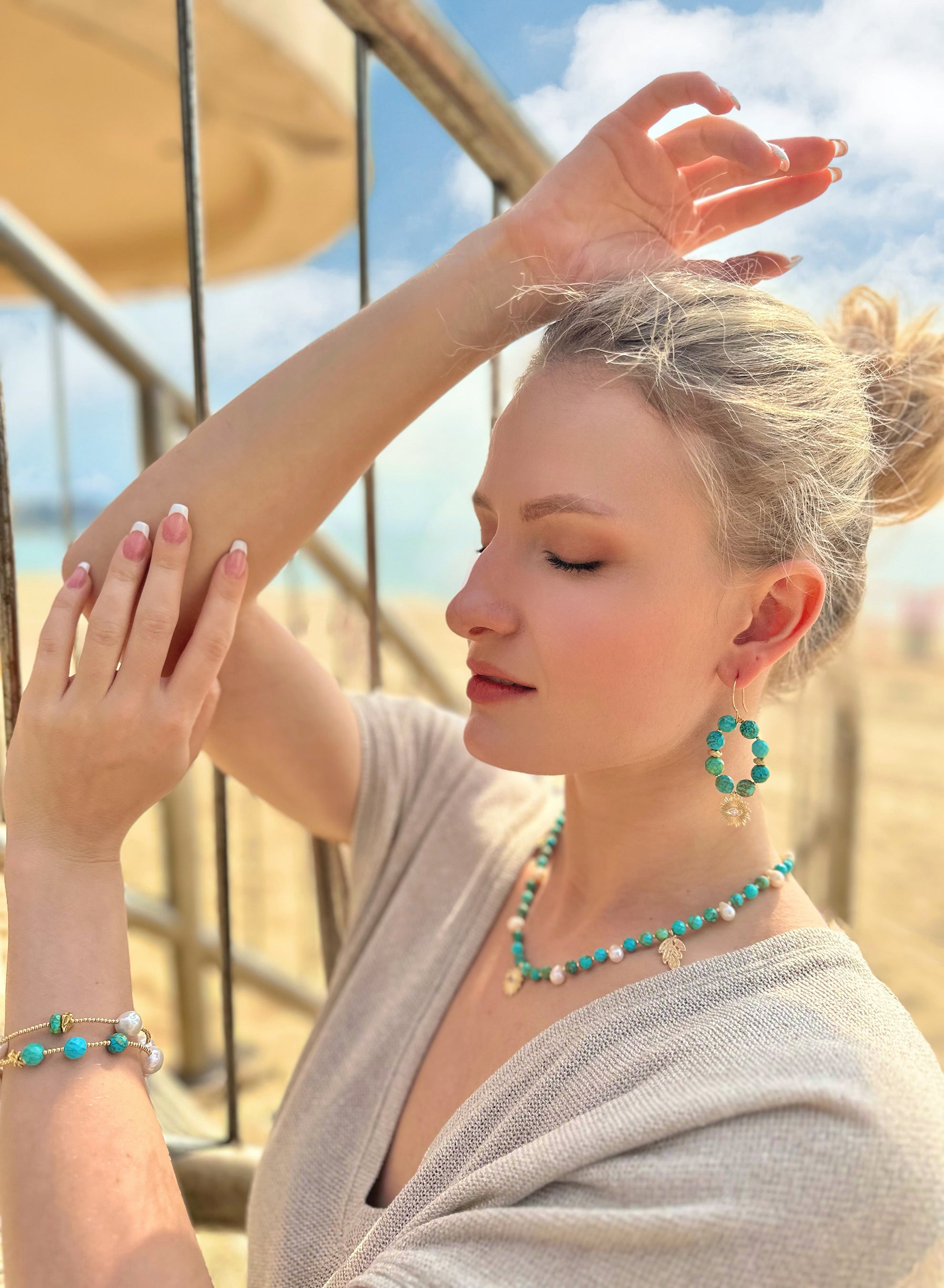 Turquoise Evil Eye Earrings for Women - Protection Jewelry JE044 | Boho Chic Style for Everyday Wear & Gift Giving