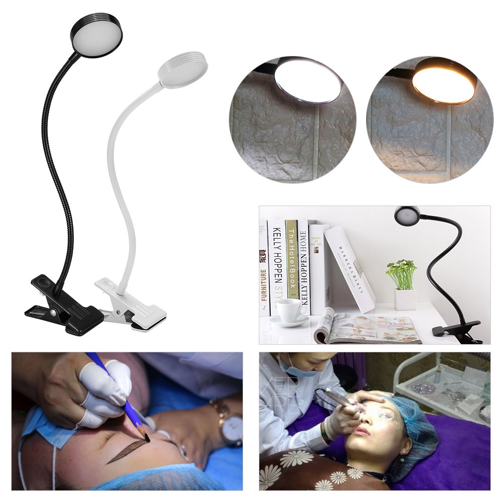 Portable USB LED Desk Lamp with Clip - Adjustable Light for Makeup, Eyebrow Tattooing, Reading, Manicure & Eyelash Extensions | Perfect for Home Office, Salon & Study (Black)