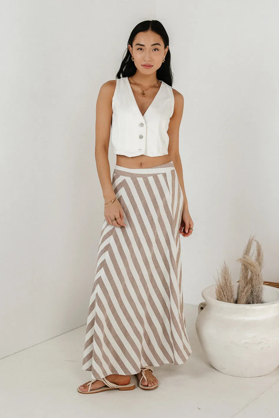 Meggy Striped Maxi Skirt - Women's Flowy Long Skirt with Elastic Waist | Perfect for Summer, Beach Vacations & Boho Outfits