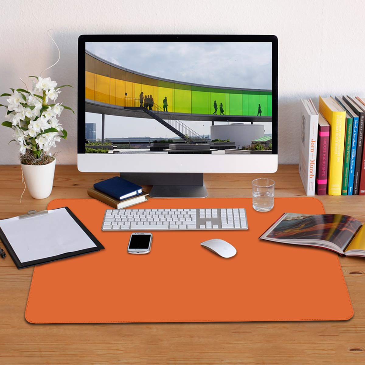 Eco-Friendly Cork & Leather Desk Mat - Waterproof Office Pad for Work & Gaming (Orange, 24x12Inch)
