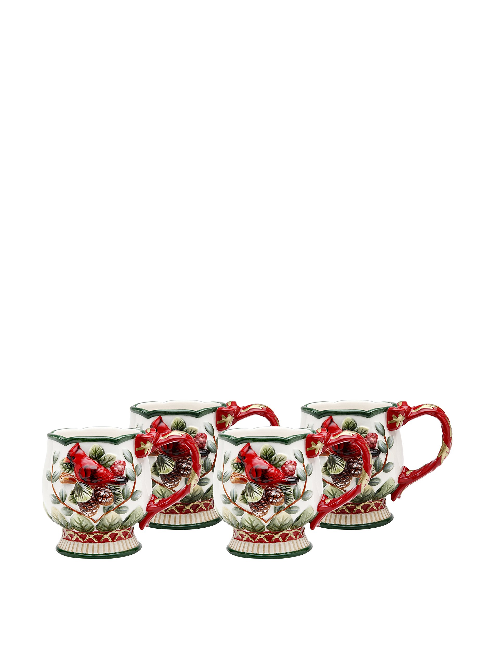 Cosmos Set of 4 Evergreen Holiday Cardinal 10-Oz Coffee Mugs - Perfect for Christmas Decor, Hot Cocoa & Tea Time, Gift Giving