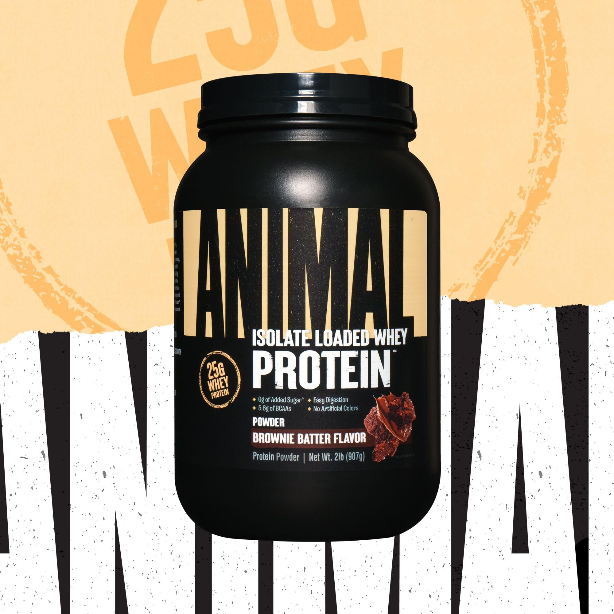 Animal Whey Isolate Protein Powder - 25g Protein for Muscle Building & Recovery, Low Sugar, Great Taste (Brownie Batter, 2 lbs) - Pre & Post Workout Supplement with Digestive Enzymes for Men & Women - Ideal for Gym, Home Workouts & Active Lifestyles