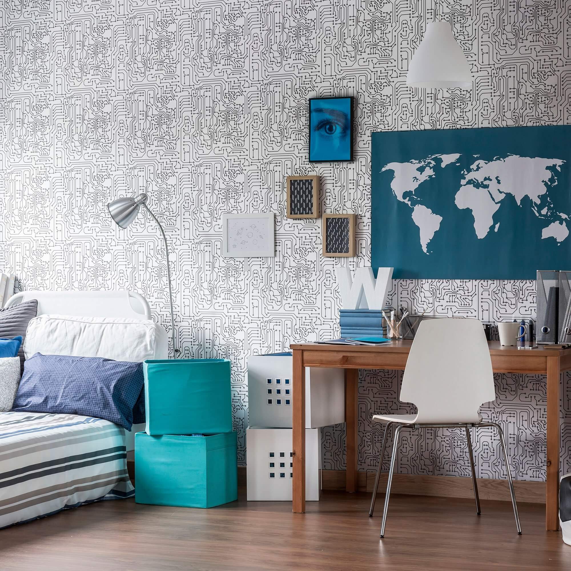 White Pattern Peel and Stick Removable Wallpaper 9607 - Self-Adhesive Decorative Wall Covering for Bedroom, Living Room & Home Office Decor
