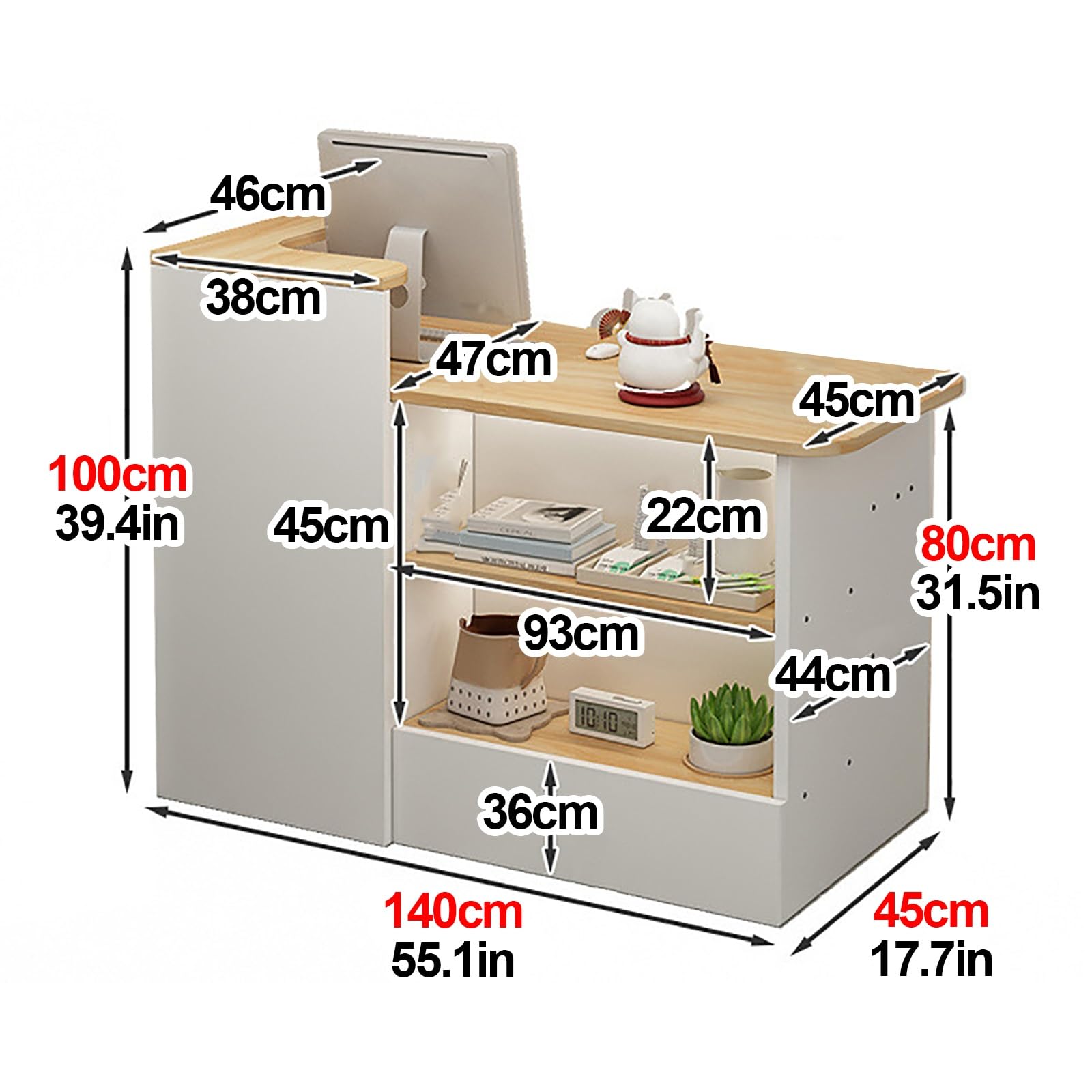 Modern Reception Counter Desk with Display Shelf & Drawers - Stylish Retail Front Desk for Checkout, Lobby, Salon, Store, Clinic & Office - Perfect for Beauty Salons, Retail Shops and Professional Reception Areas