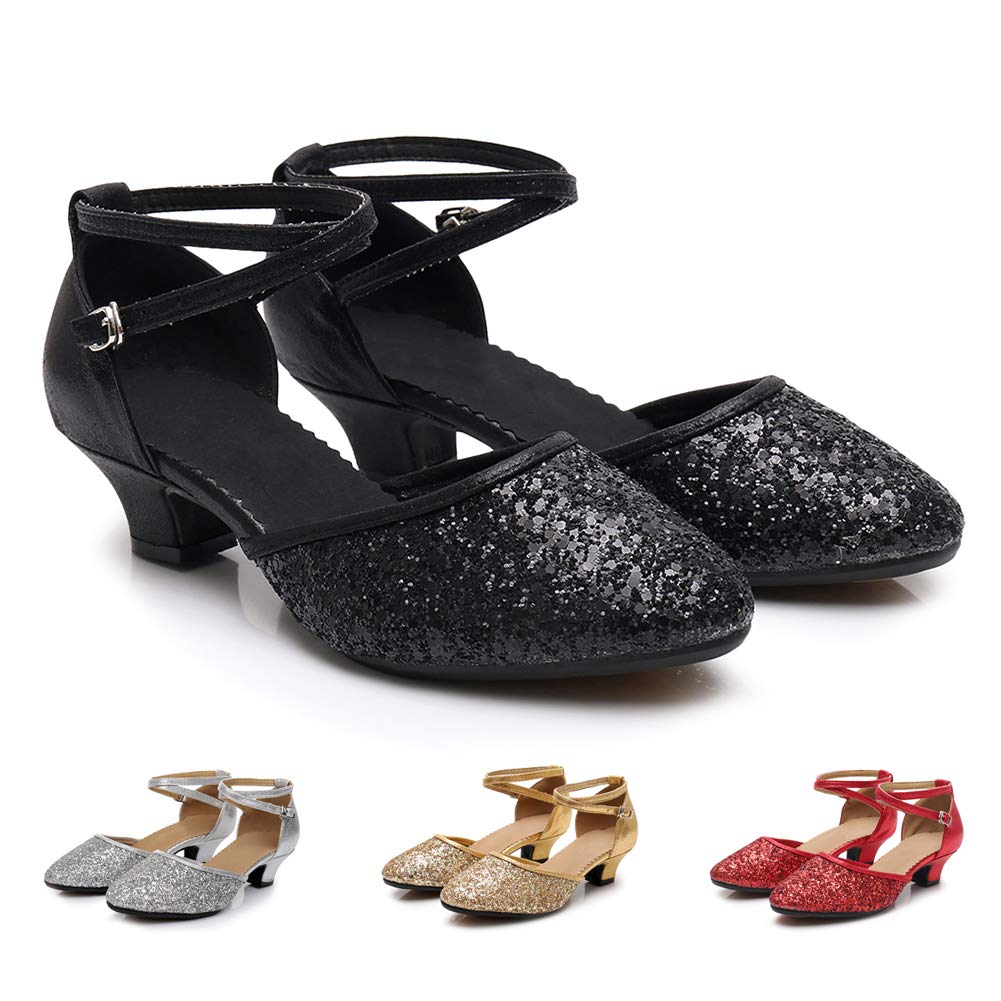 SWDZM Women's Glitter Latin Dance Shoes - Closed Toe Ballroom Salsa Heels for Party & Performance (Tango, Salsa, Bachata, Wedding, Prom)