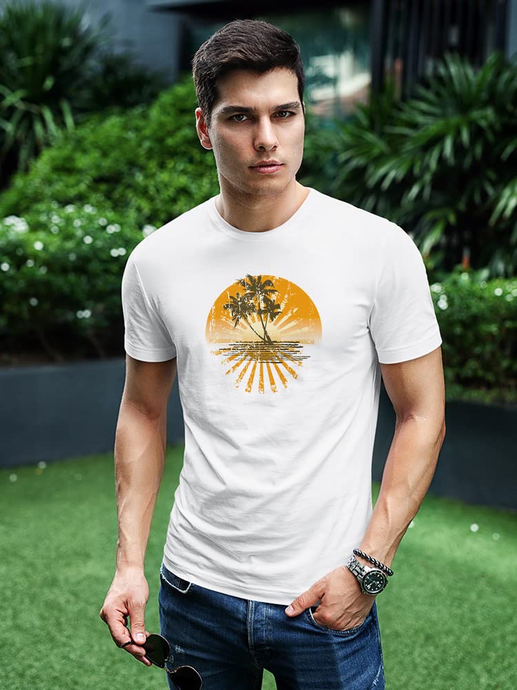 Smartprints Grunge Effect Island T-Shirt for Men - Vintage Distressed Graphic Tee - Casual Streetwear & Summer Outfit Essential