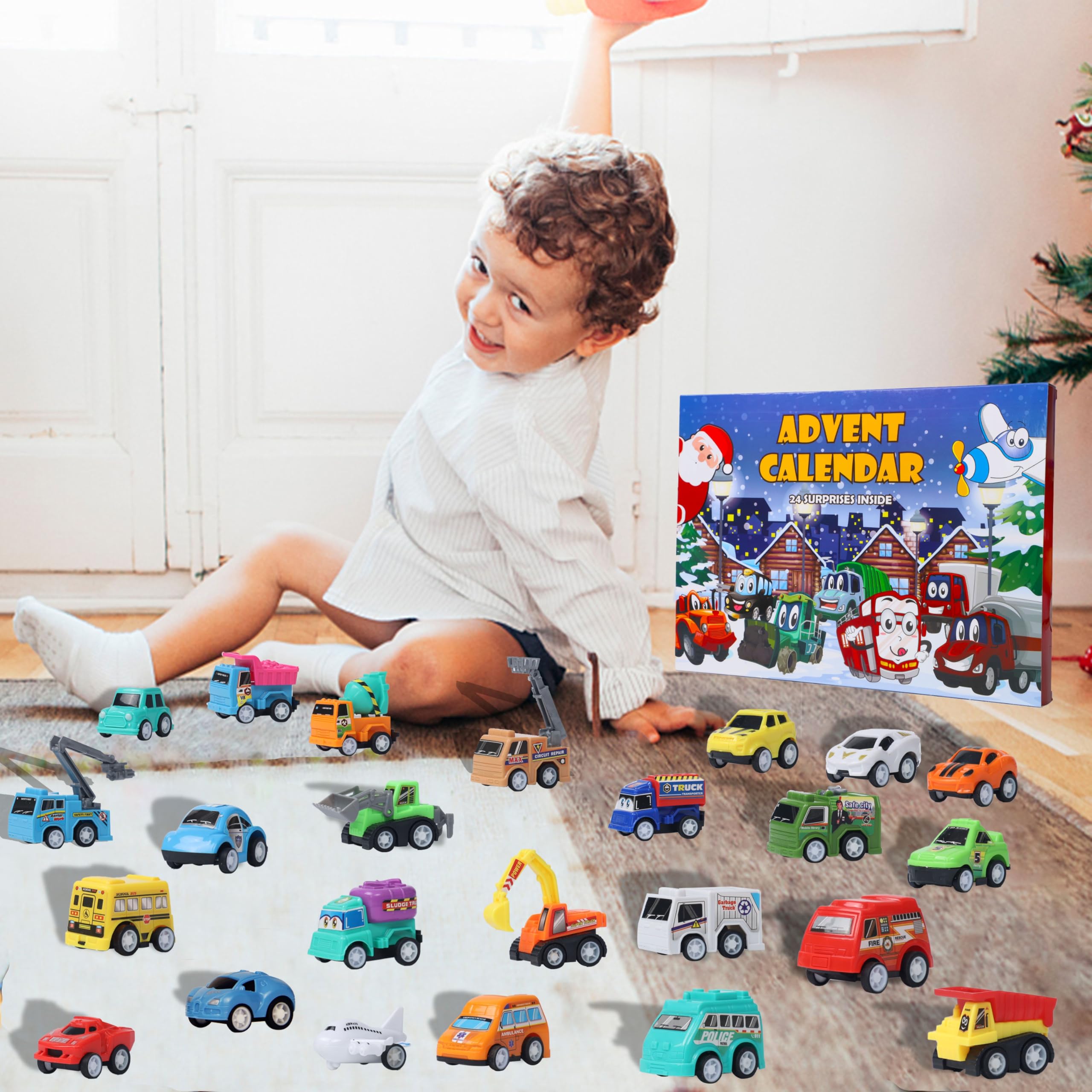 Juegoal 24-Piece Easter Pull Back Cars and Trucks Toy Vehicles Set for Toddlers & Kids Ages 3-6 - Stocking Stuffers, Easter Party Favors, Birthday Gifts for Boys & Girls - Fun Indoor & Outdoor Play Toys for Preschoolers