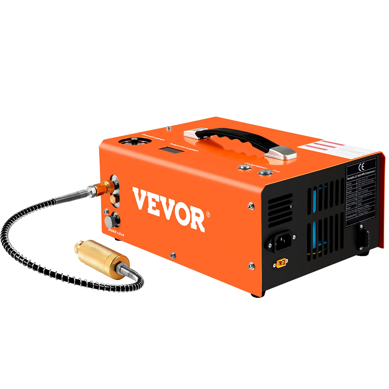 VEVOR 4500PSI PCP Air Compressor, Portable 12V DC/110V-220V AC Airgun Compressor with Auto-Stop, Built-in Adapter & Fan Cooling - Ideal for Paintball, Air Rifles, Scuba Tanks & Mini Diving Bottles | Perfect for Hunting, Shooting Sports & Outdoor Adventures