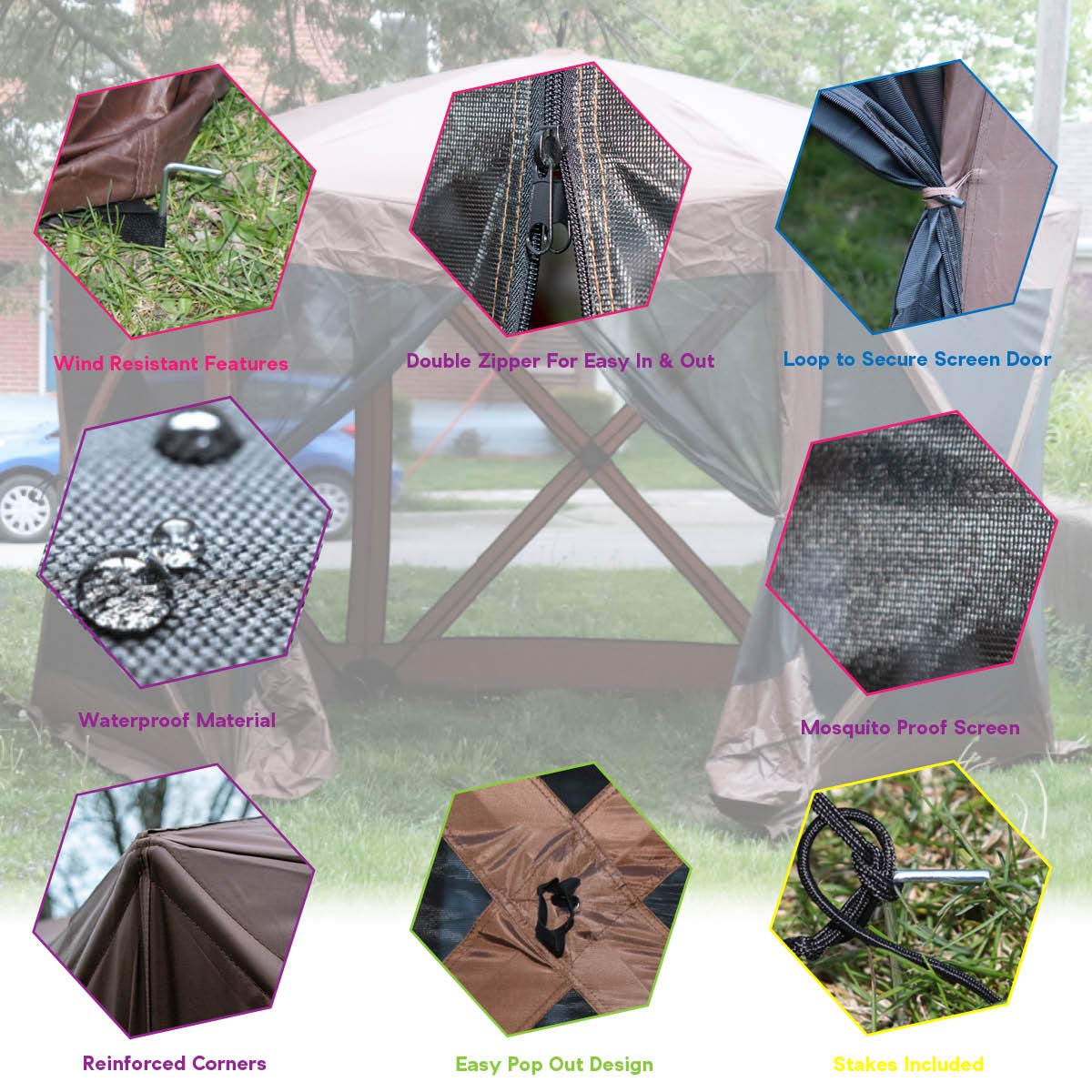 12'x12' Easy Up Popup Tent Gazebo with Mosquito Screen & Canvas Sides - Family Sized Outdoor Canopy Shade for Camping, Backyard, Patio, and Garden Gatherings | Perfect for BBQs, Picnics, and Outdoor Events