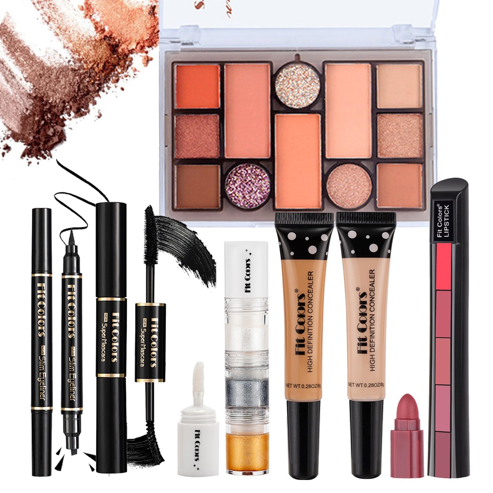 Professional Makeup Kit - Correcting Palette, Lipstick, Mascara, Eyeliner & Glitter Gel for Face, Eyes & Lips | Portable Beauty Set for Women & Girls | Perfect for Travel, Parties & Everyday Makeup
