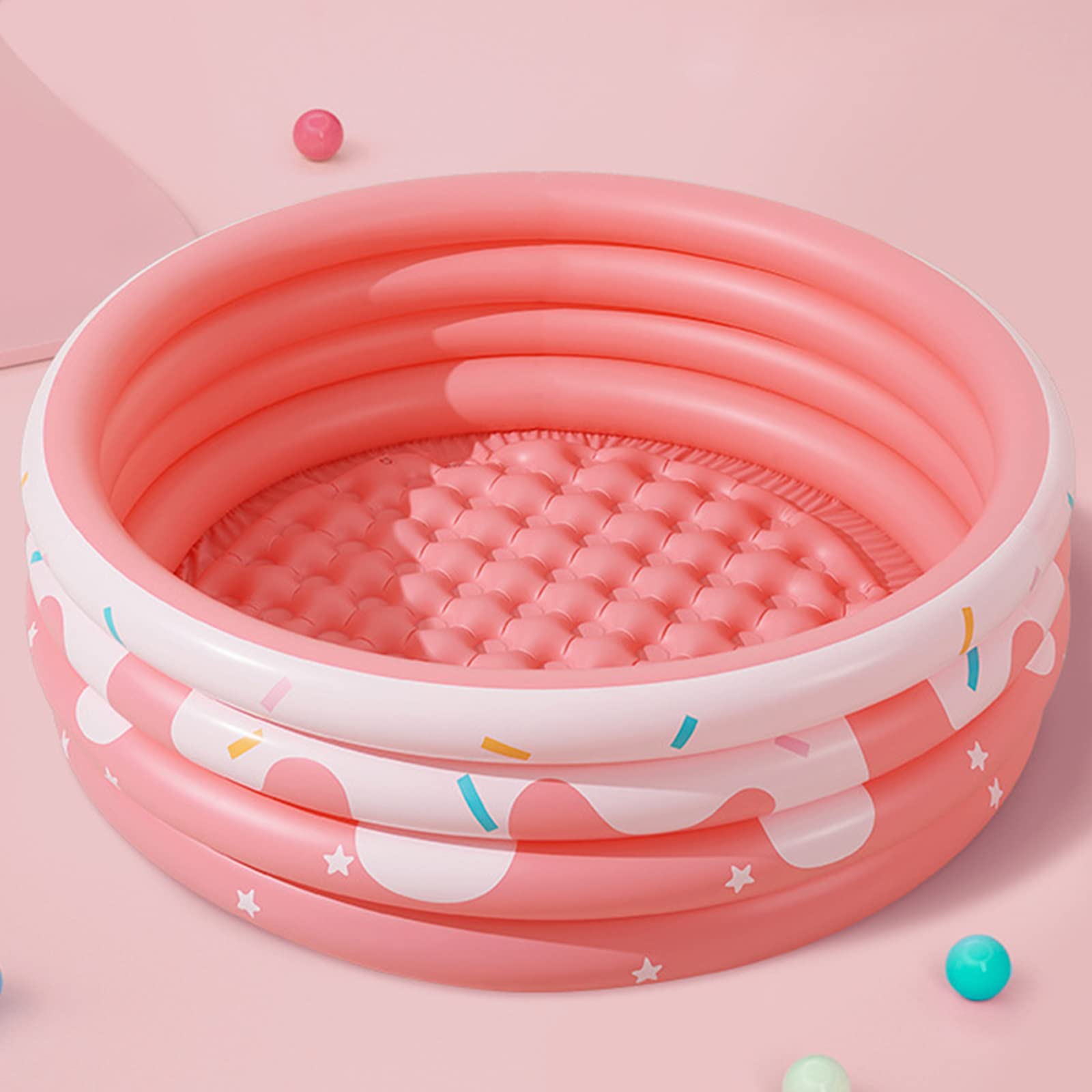 Inflatable Donut Shaped Kiddie Pool for Babies & Toddlers - 4 Ring Blow Up Baby Swimming Pool for Summer Fun, Indoor & Outdoor Water Play, Ball Pit, Pool Party, Backyard, Beach, and Garden Use