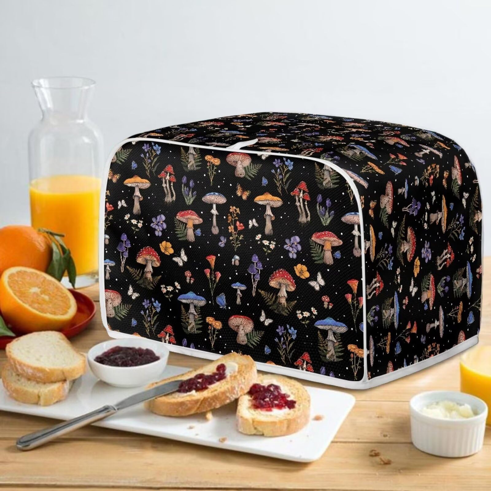 Talayituse Mushroom Butterfly Flower Leaf Print 4-Slice Toaster Cover - Dust Protection Bread Maker & Toaster Oven Cloth Cover - Washable Kitchen Appliance Cover with Handle - Perfect for Kitchen, Breakfast Nook & Small Appliance Protection