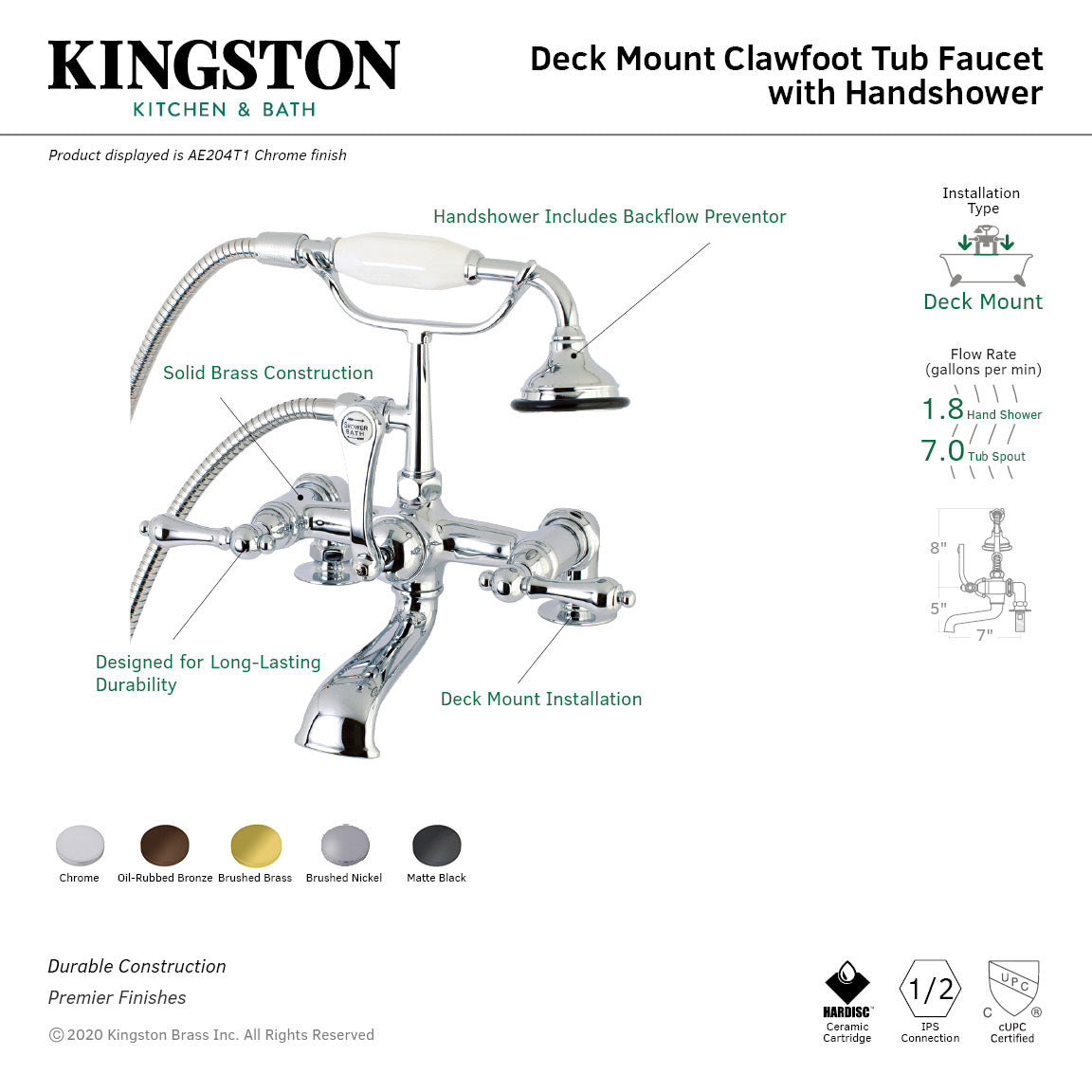 Vintage Clawfoot Tub Faucet with Hand Shower - Oil Rubbed Bronze 3-Handle 2-Hole Deck Mount Bathroom Fixture for Classic & Antique Style Bathrooms