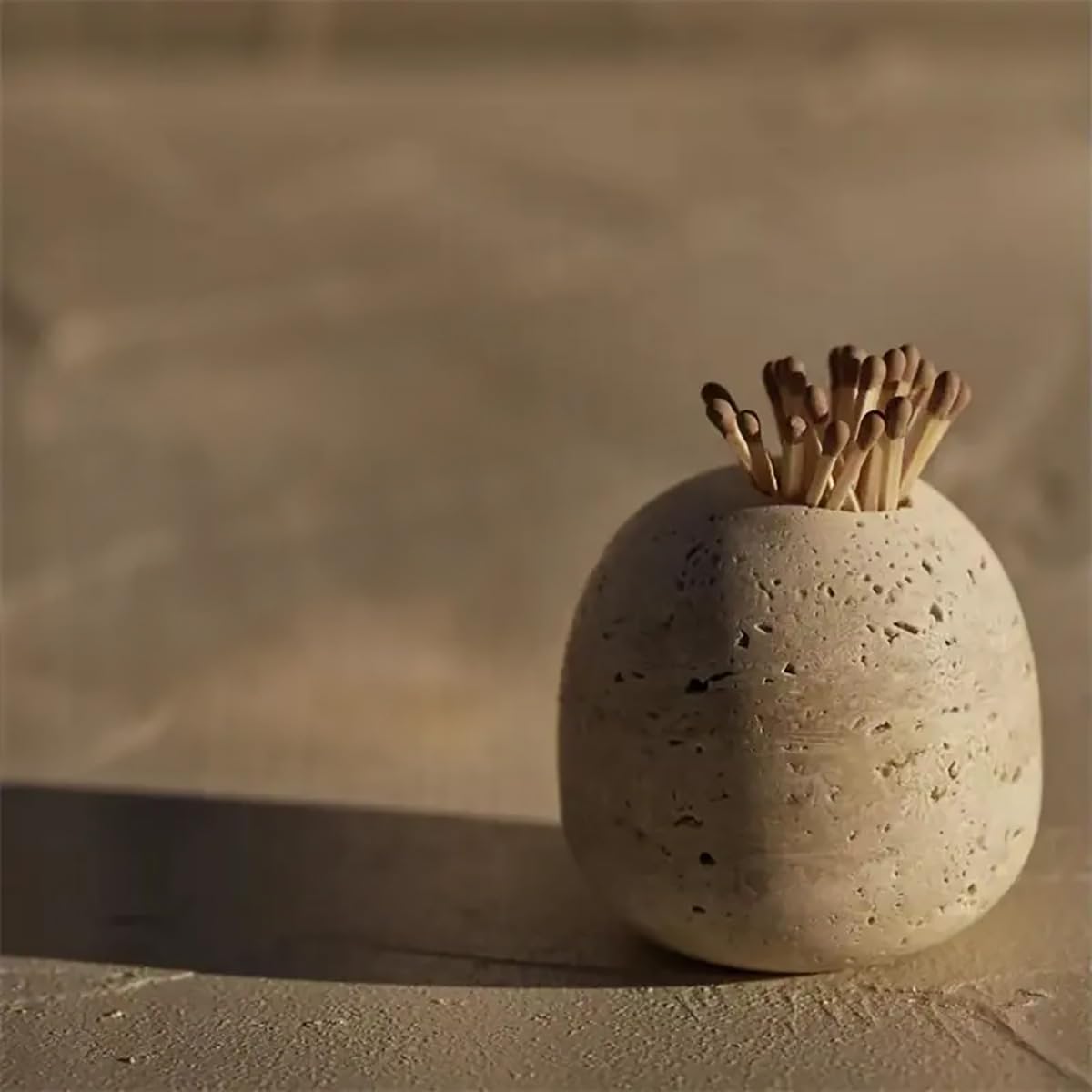 Natural Travertine Toothpick & Match Holder - Decorative Stone Home Decor for Kitchen, Dining Table, and Countertop Organization