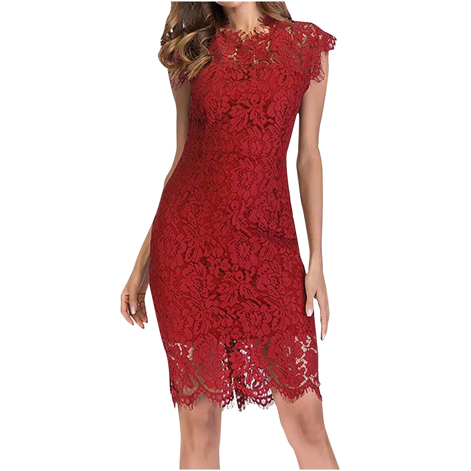 Women's Summer Dresses - Sleeveless Lace Zipper Club Dress, Sexy Solid Color Party Dress for Women | Perfect for Beach Vacations, Night Out & Special Occasions