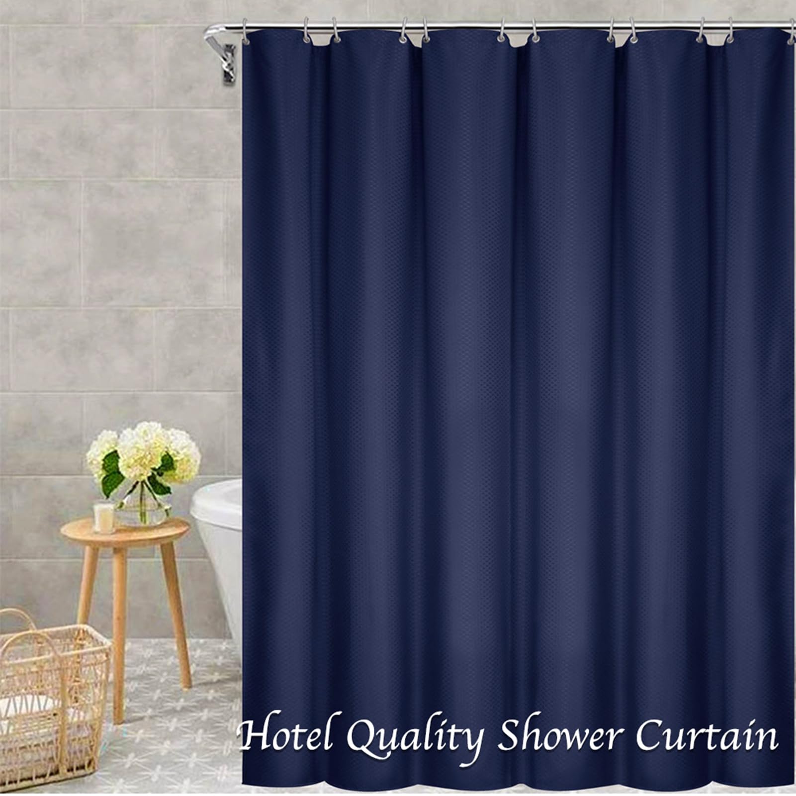 Heavy Duty Waffle Weave Shower Curtain 36x72 Inches - Waterproof Bathroom Curtain for Hotels & Homes - Machine Washable Fabric - Blue - Perfect for Bathrooms, Dorms, and RV Showers