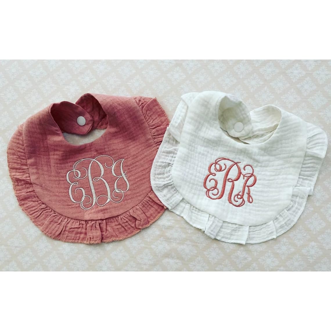 Personalized Baby Girl Bib - Custom Embroidered Monogram Bib with Ruffles | Perfect Baby Shower Gift & Newborn Essentials for Feeding Time, Photo Shoots & Special Occasions (Style 1)