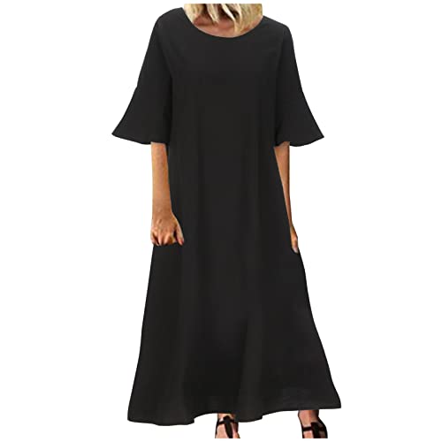 MIANHT Plus Size Dresses for Women - Summer Casual Round Neck Ruffled Sleeve Loose Dress (Solid & Printed) | Perfect for Beach Outings, Brunch Dates & Summer Vacations