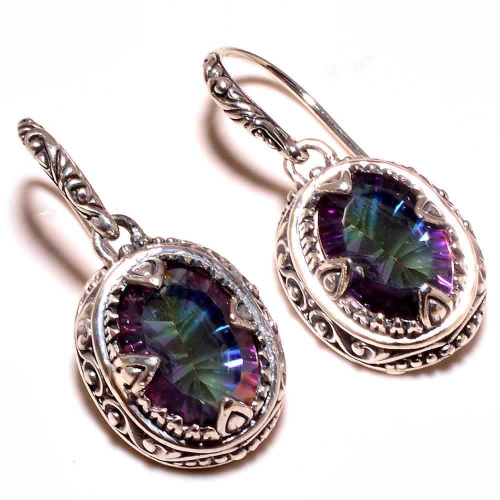 925 Sterling Silver Mystic Topaz Dangle Earrings for Women | Boho Chic Drop Earrings | Hypoallergenic Silver Jewelry | Perfect for Parties, Weddings & Everyday Wear