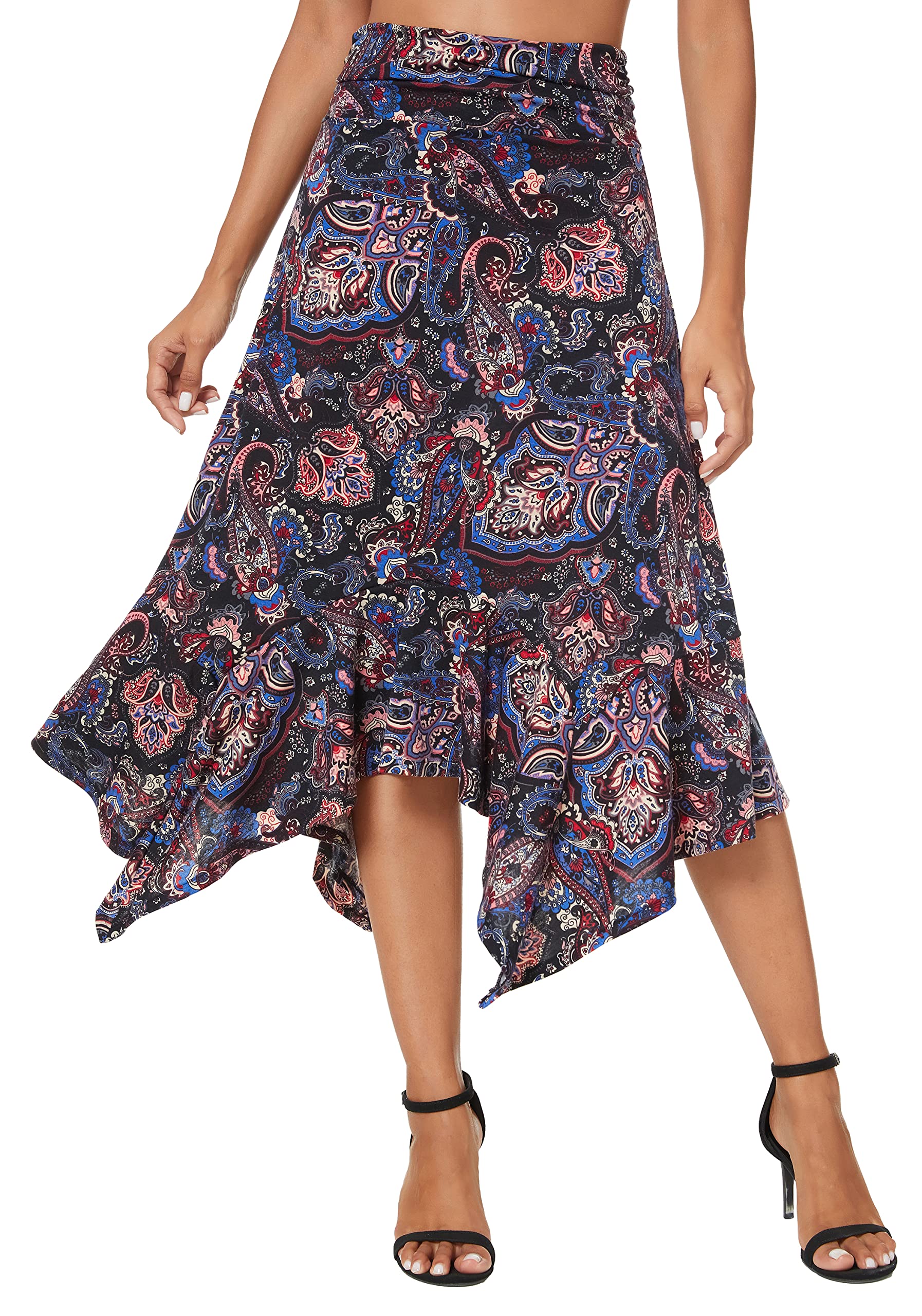 Urban CoCo Women's Flowy Stretchy Skirt - Handkerchief Hem Midi Skirt for Summer, Casual Wear, Beach & Vacation Outfits | Comfortable Elastic Waist A-Line Skirt