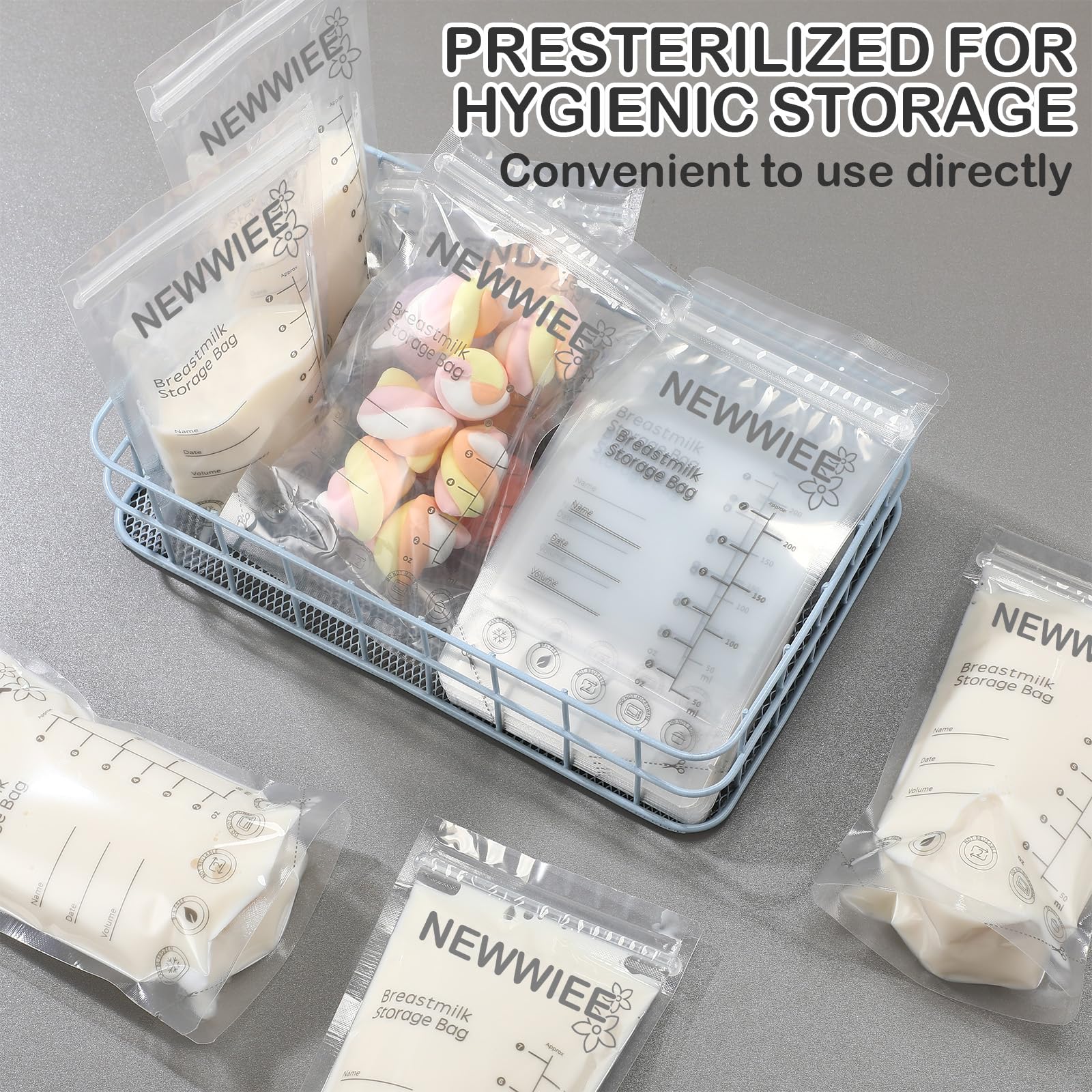 600 Count Breastmilk Storage Bags - 7oz Leakproof Freezer Bags for Breastfeeding Moms with Double Seal, Self Standing Design for Refrigeration & Freezing (Gray) - Perfect for Pumping, Storing & Organizing Breast Milk at Home or Work