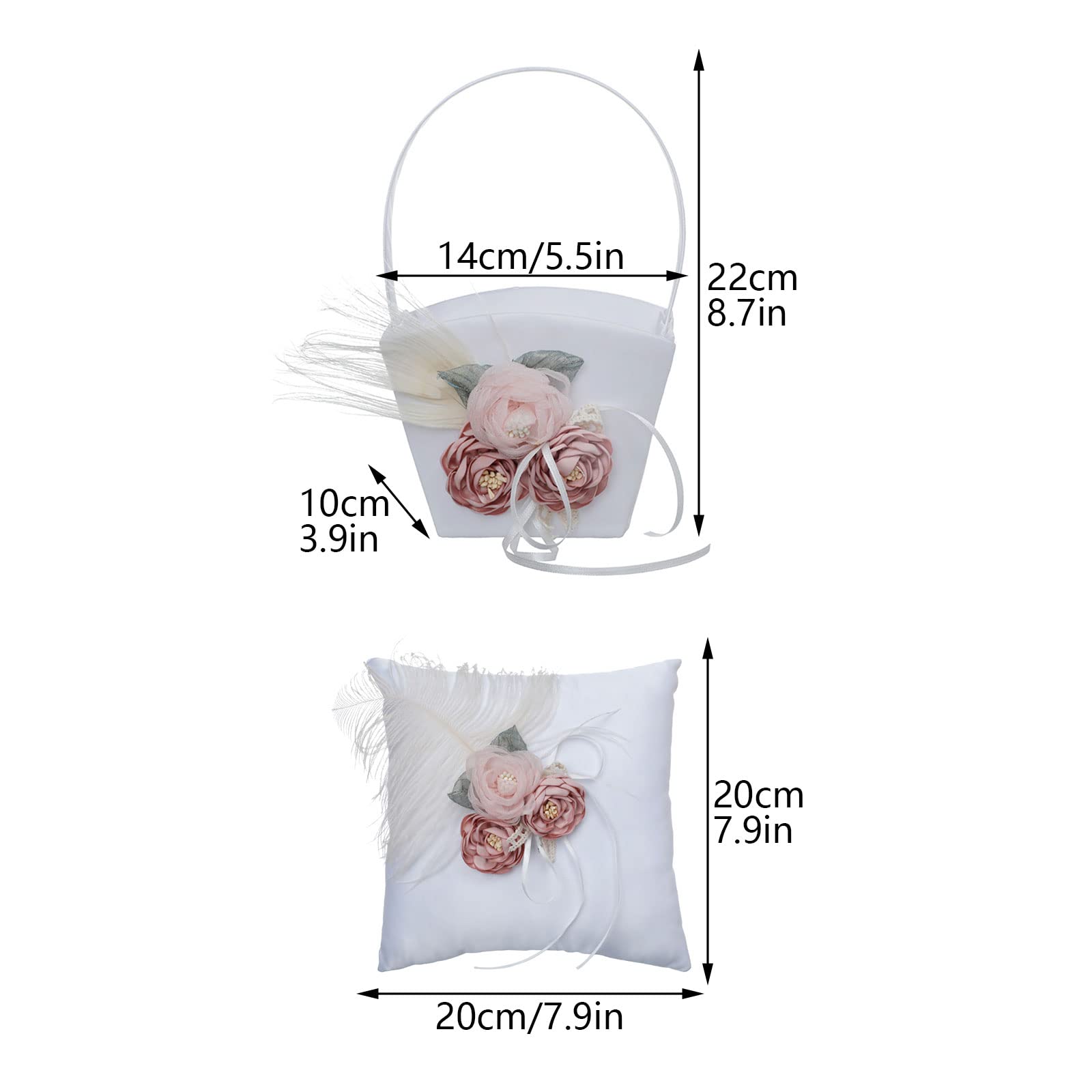 Ivory Satin Wedding Basket & Pillow Set - Flower Girl & Ring Bearer Accessories for Rustic Ceremonies