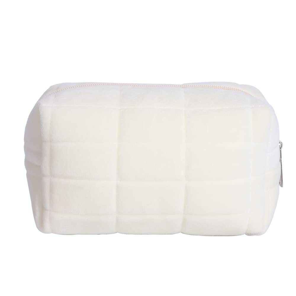 LYDZTION Large Plush Makeup Bag for Women - Waterproof Travel Cosmetic Organizer with Zipper, Solid Color Toiletry Pouch for Makeup Brushes & Skincare Essentials | Perfect for Travel, Gym & Daily Use