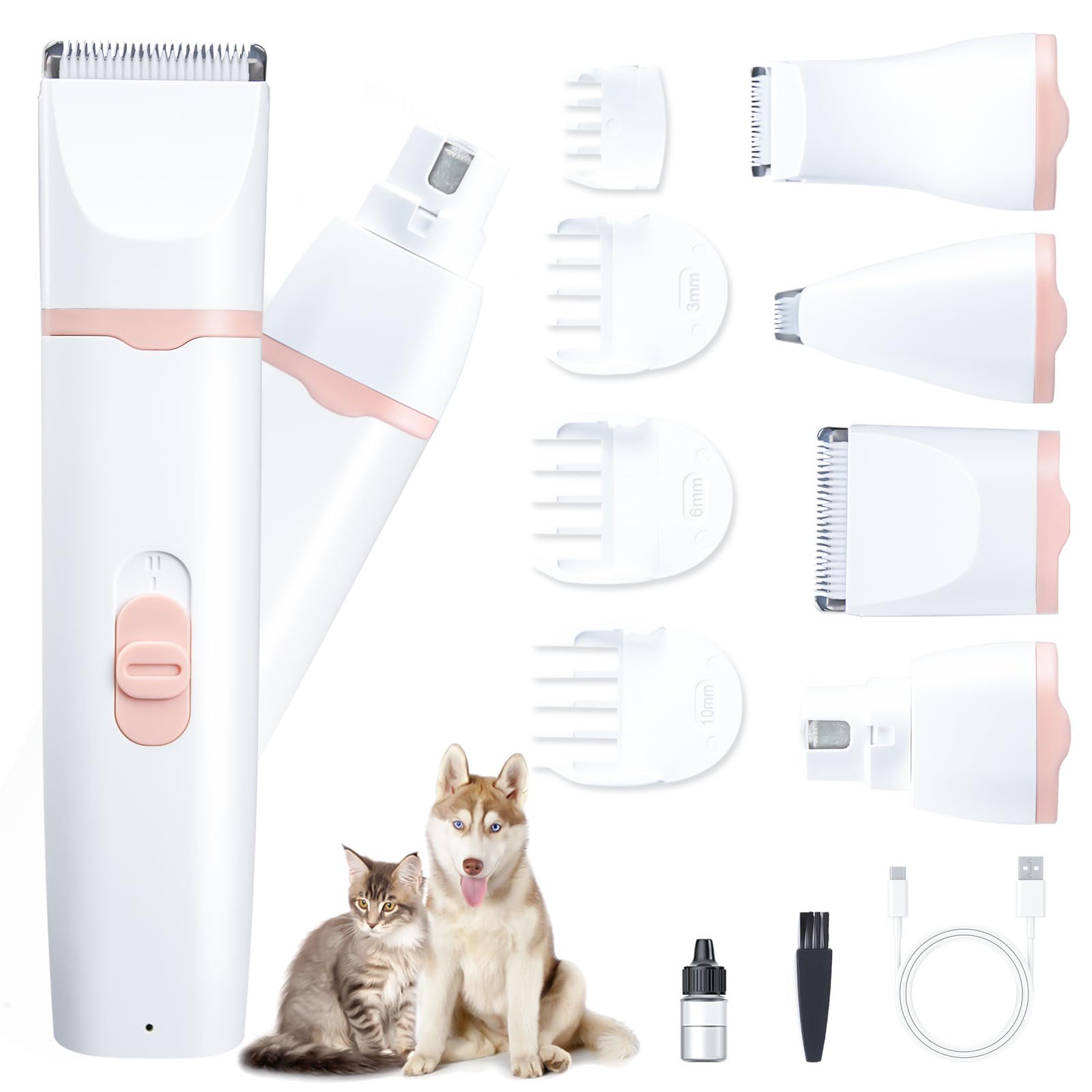 KIKETECH Cordless Dog Clippers for Grooming - Low Noise Pet Nail Grinder for Small Dogs, Cats & Rabbits - Safe Hair Trimmer for Paws, Eyes, Ears & Face - Pink Rose (Perfect for Home Pet Grooming & Professional Use)