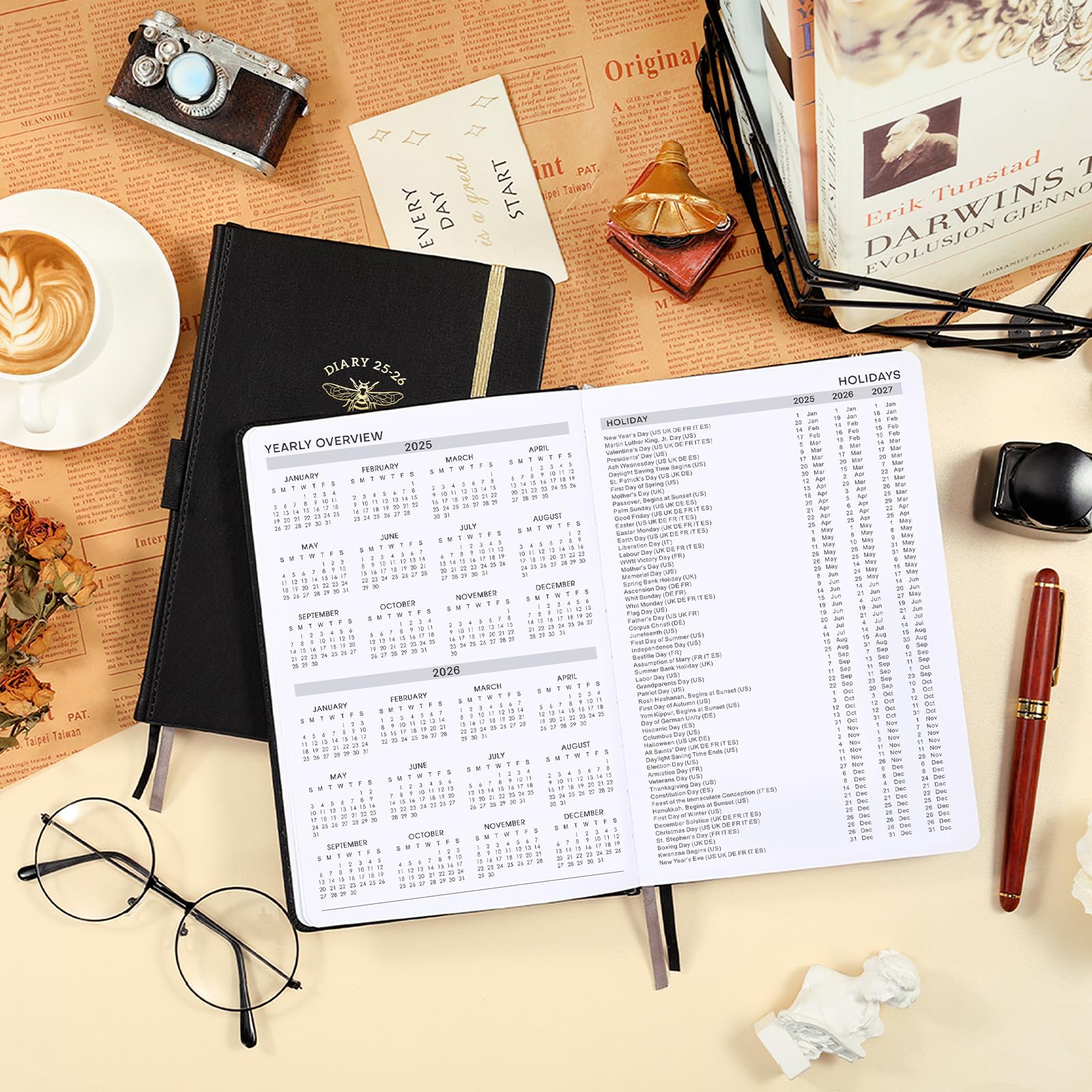 2025-2026 Academic Planner - A5 Daily Diary with Day Per Page (July 2025-June 2026) | Productivity Organizer with Monthly Tabs, Inner Pocket | 14.5 x 21 cm Black Banded Notebook | Perfect for Students, Professionals & Goal Tracking