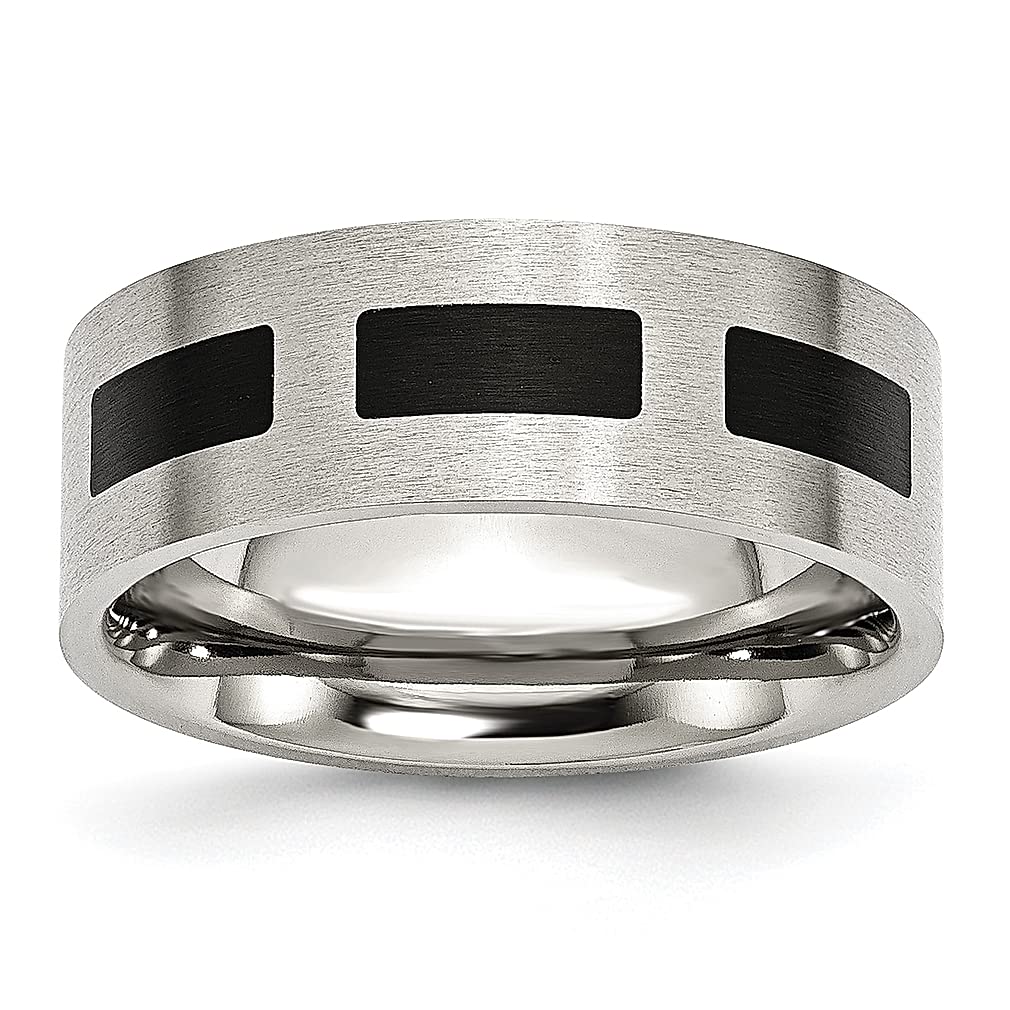 ICE CARATS 8mm Stainless Steel Brushed Black Rubber Flat Wedding Band Ring for Women - Durable Fashion Jewelry Gift for Her - Perfect for Weddings, Anniversaries & Everyday Wear