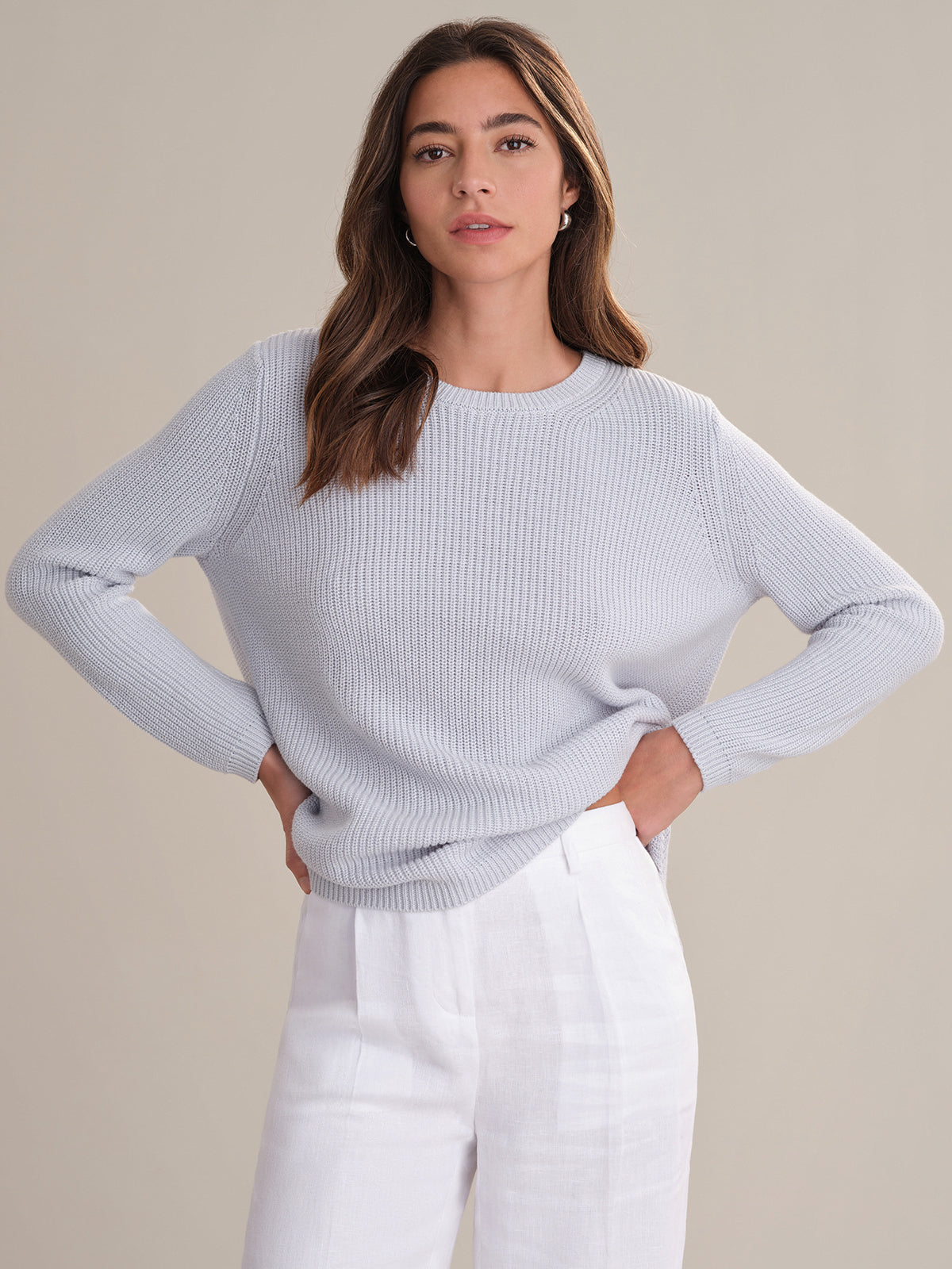 Emma Women's Crewneck Shaker Stitch Cotton Sweater - Soft Casual Pullover for Fall & Winter, Perfect for Office, Dates and Weekend Outings