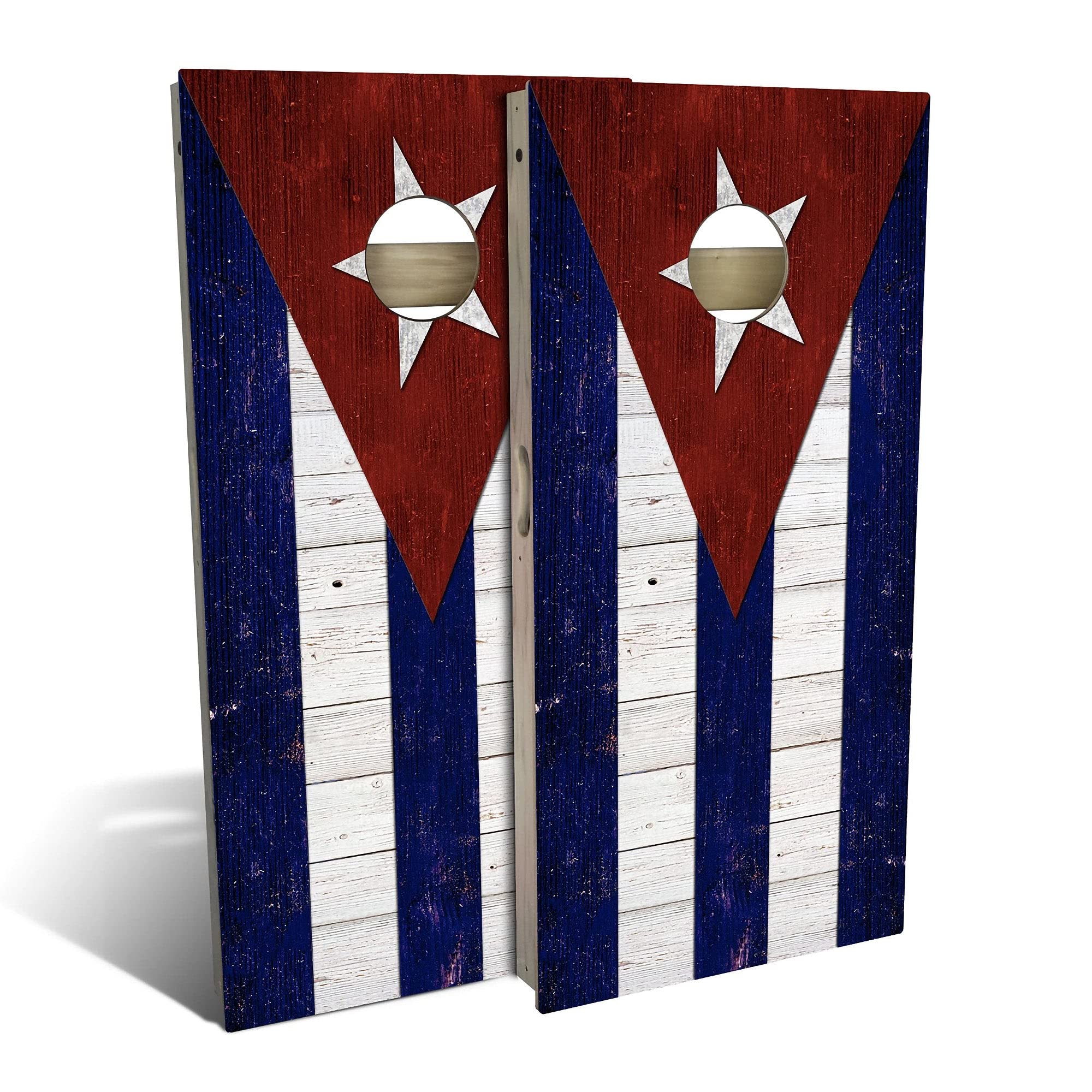 Skip's Garage Cuba Flag Cornhole Set - Premium Solid Wood Custom Cornhole Boards - Made in USA - Choose Size & Accessories - Perfect for Backyard Parties, Tailgating & Outdoor Games