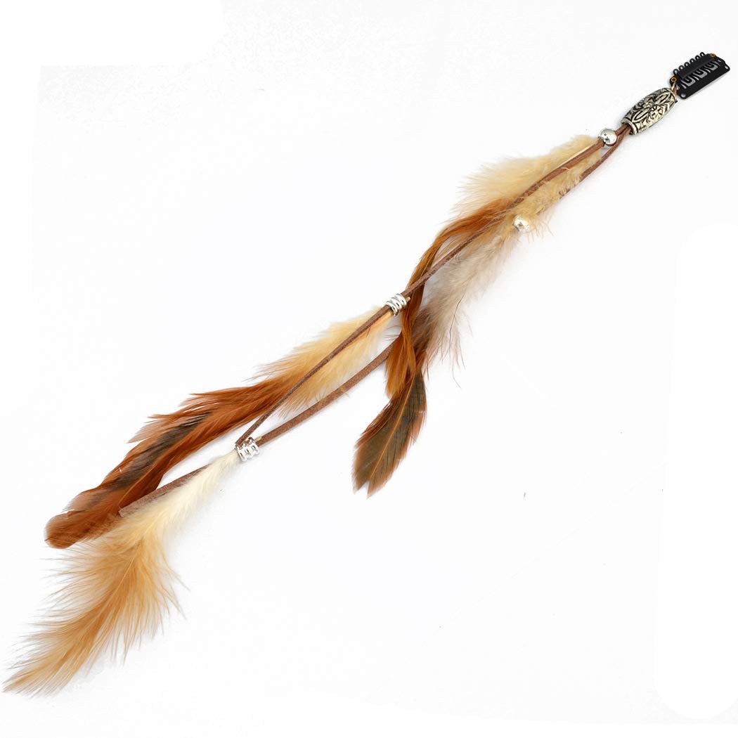 3PCS Bohemian Hippie Hair Extensions with Feather Clip Comb Hairpins - DIY Hair Accessories for Women & Ladies - Perfect for Festivals, Parties & Boho Style (A#)