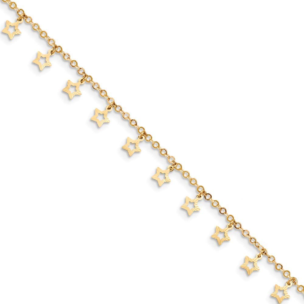 14K Gold Star Anklet for Women - 10 Inch Polished & Textured Ankle Bracelet - Elegant Jewelry Gift for Her - Perfect for Parties, Weddings & Everyday Wear