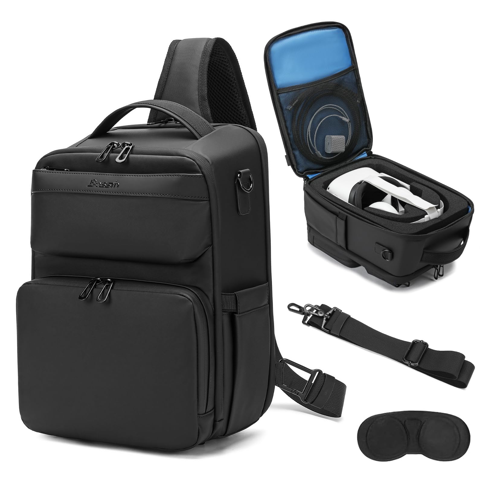 BOSSTIN Travel Carrying Case for Oculus Meta Quest 2 3 & Vision Pro - Protective VR Headset Storage Bag (Black) - Perfect for Travel, Gaming & Safe Storage