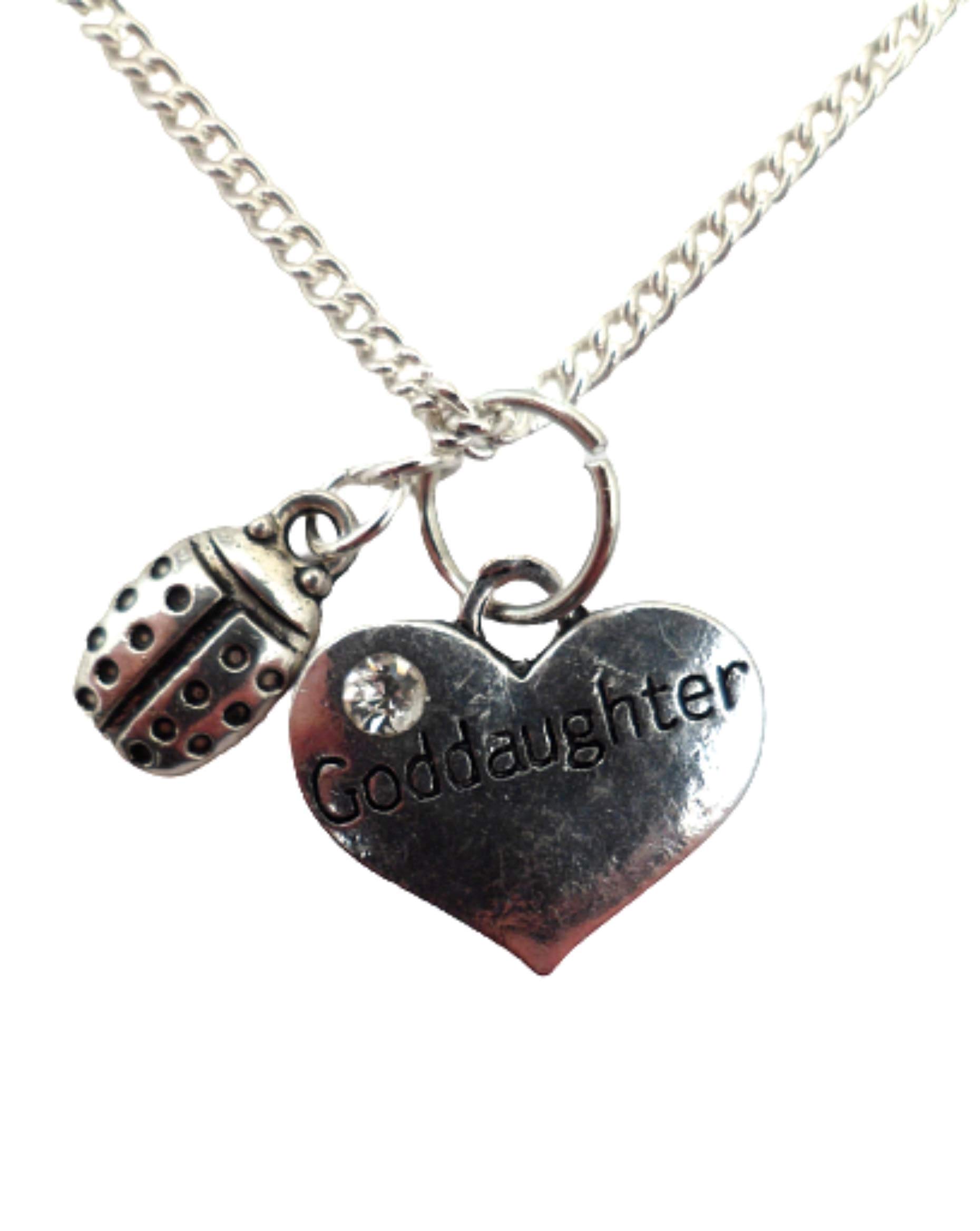 Sterling Silver Plated Heart Pendant Necklace for Goddaughter - Elegant Ladybug Charm Jewelry Gift for Women & Girls - Perfect for Birthdays, Anniversaries & Special Occasions