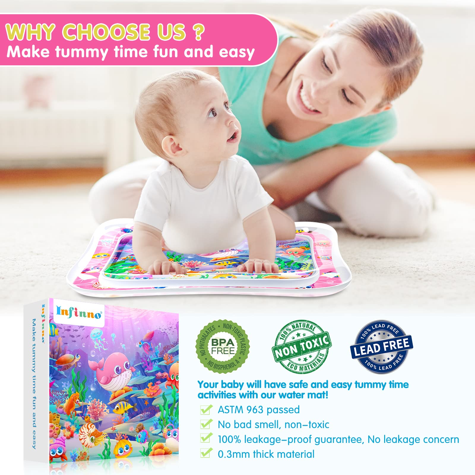 Premium Baby Water Play Mat for Infants & Toddlers 3-24 Months - Tummy Time Activity Mat for Muscle Development, Sensory Exploration & Early Learning - Pink Themed Toy for Playtime, Daycare & Home Use