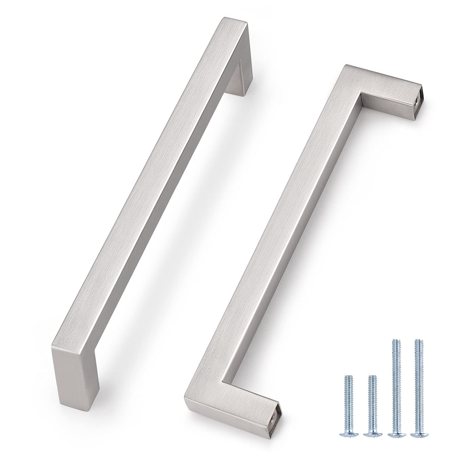 Probrico 100 Pack 6-3/10 Inch Satin Nickel Cabinet Handles - Square Bar Drawer Pulls for Kitchen Cabinets, Wardrobe, Bathroom Door & Dresser - Durable Stainless Steel Hardware for Home & Office Furniture Upgrade