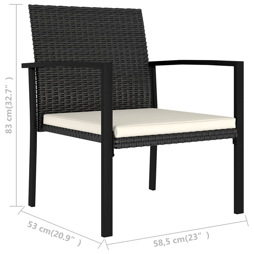 Durable Weatherproof Outdoor Chairs Set of 2 - Black Poly Rattan Garden Dining Furniture for Patio, Backyard & Poolside Relaxation
