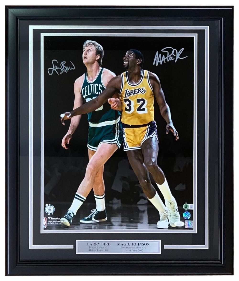 Authentic Larry Bird & Magic Johnson Signed 16x20 Framed Photo - Boston Celtics vs Lakers - JSA & BAS Certified - Perfect for Sports Memorabilia Collectors & Man Cave Decor