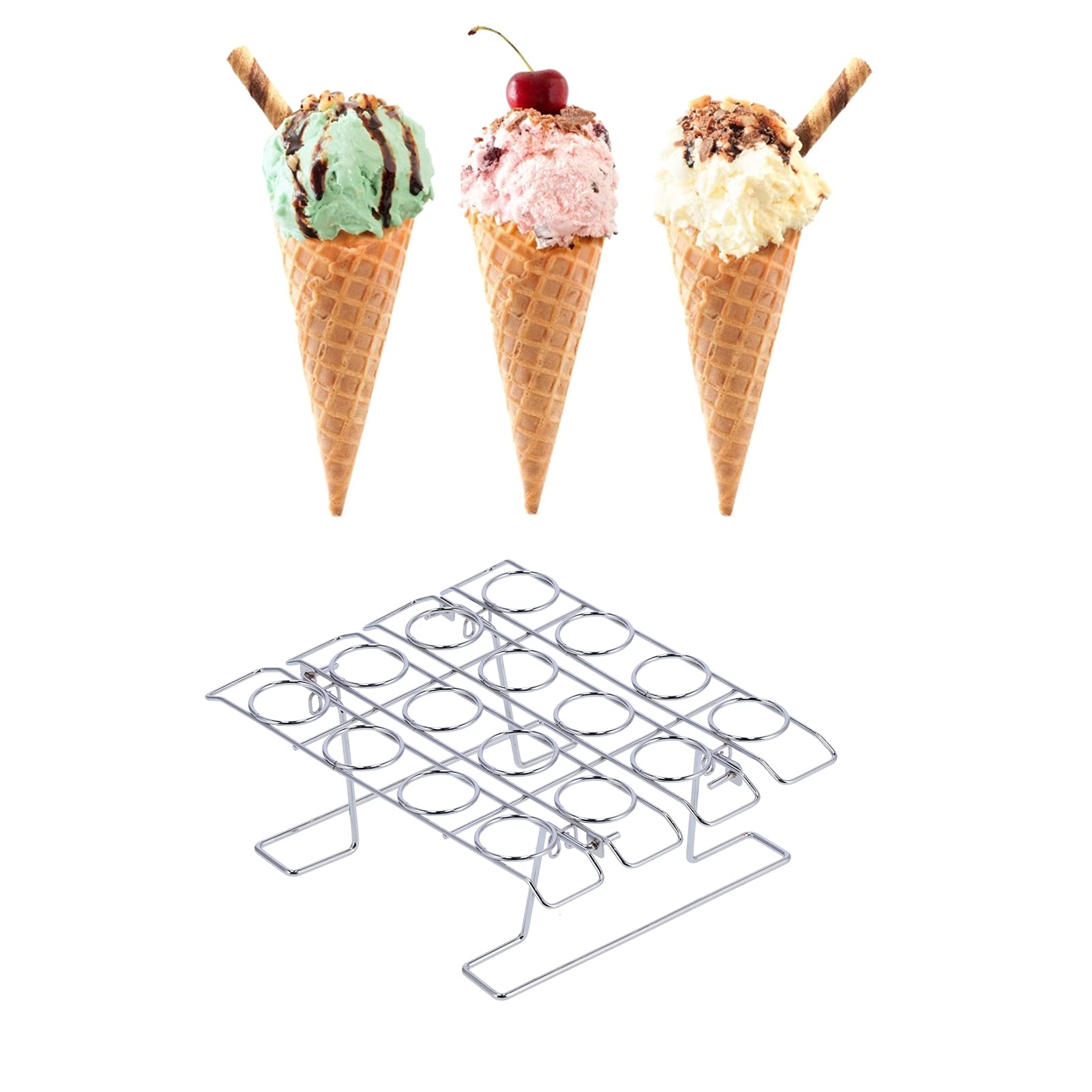16-Hole Folding Baking Rack - Space-Saving Cupcake Stand, Ice Cream Cone Holder for Weddings & Birthdays (9x21x27.5cm) | Perfect for Party Dessert Displays, Bakery Storage & Home Kitchen Organization