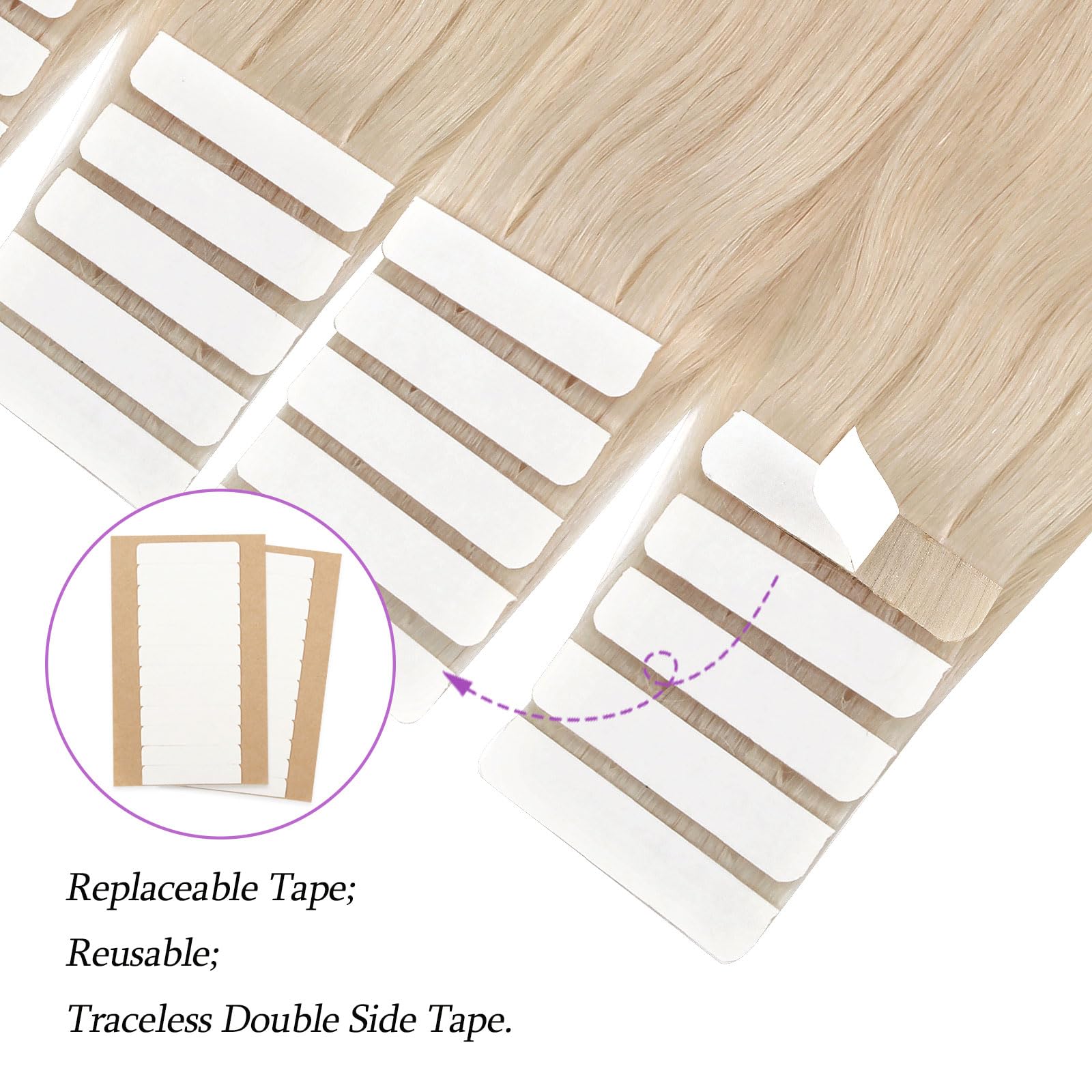 ABH AmazingBeauty 100% Real Remy Human Hair Extensions - 50g 20pcs Tape-In Wefts, 22 Inch, Ice Blonde (#1001) - Seamless, Reusable, Invisible Skin Weft for Natural Volume & Length - Perfect for Parties, Weddings & Daily Styling