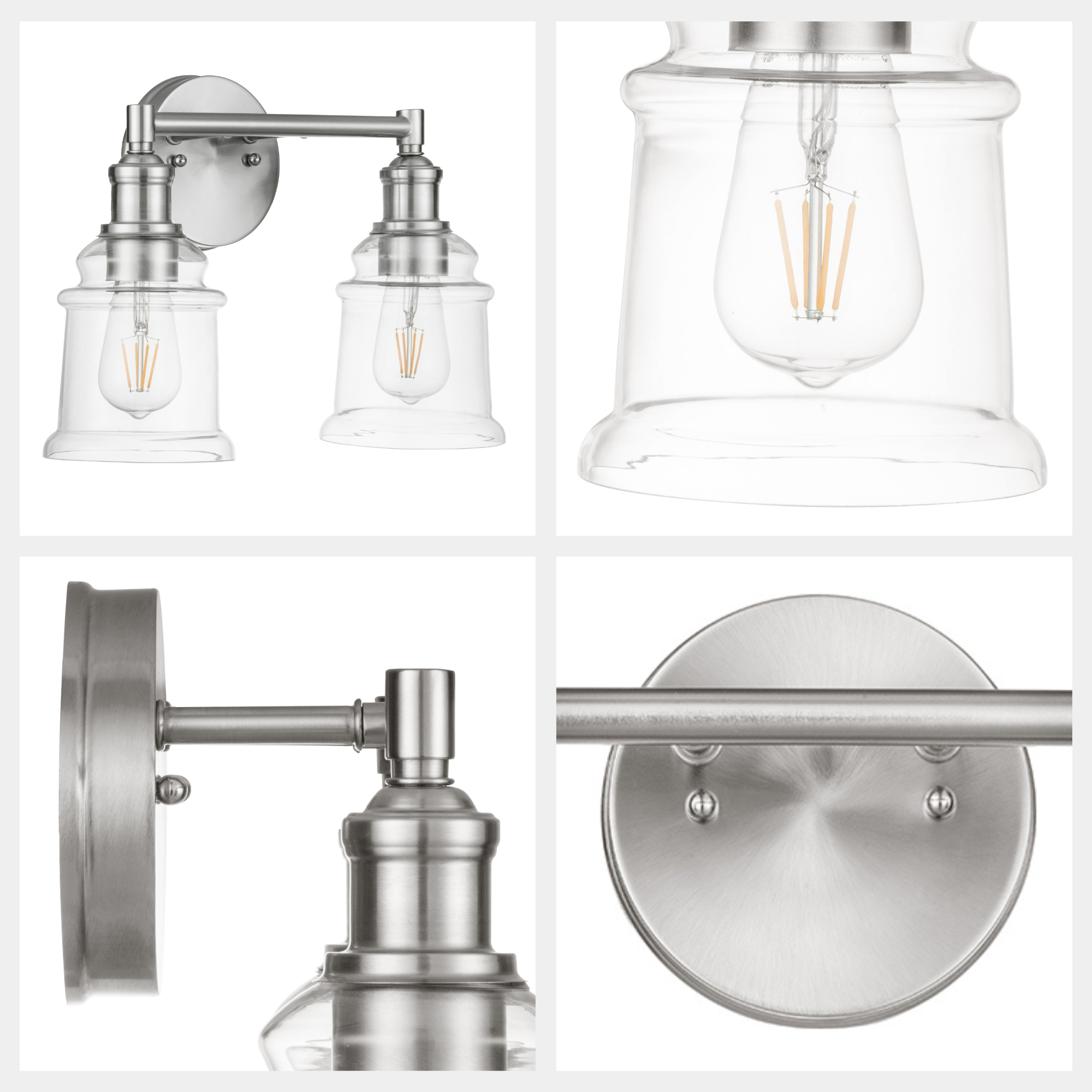 Eaton Ridge 2-Light Brushed Nickel Vanity Light - Modern Bathroom Lighting Fixture for Bedroom, Powder Room & Dressing Area