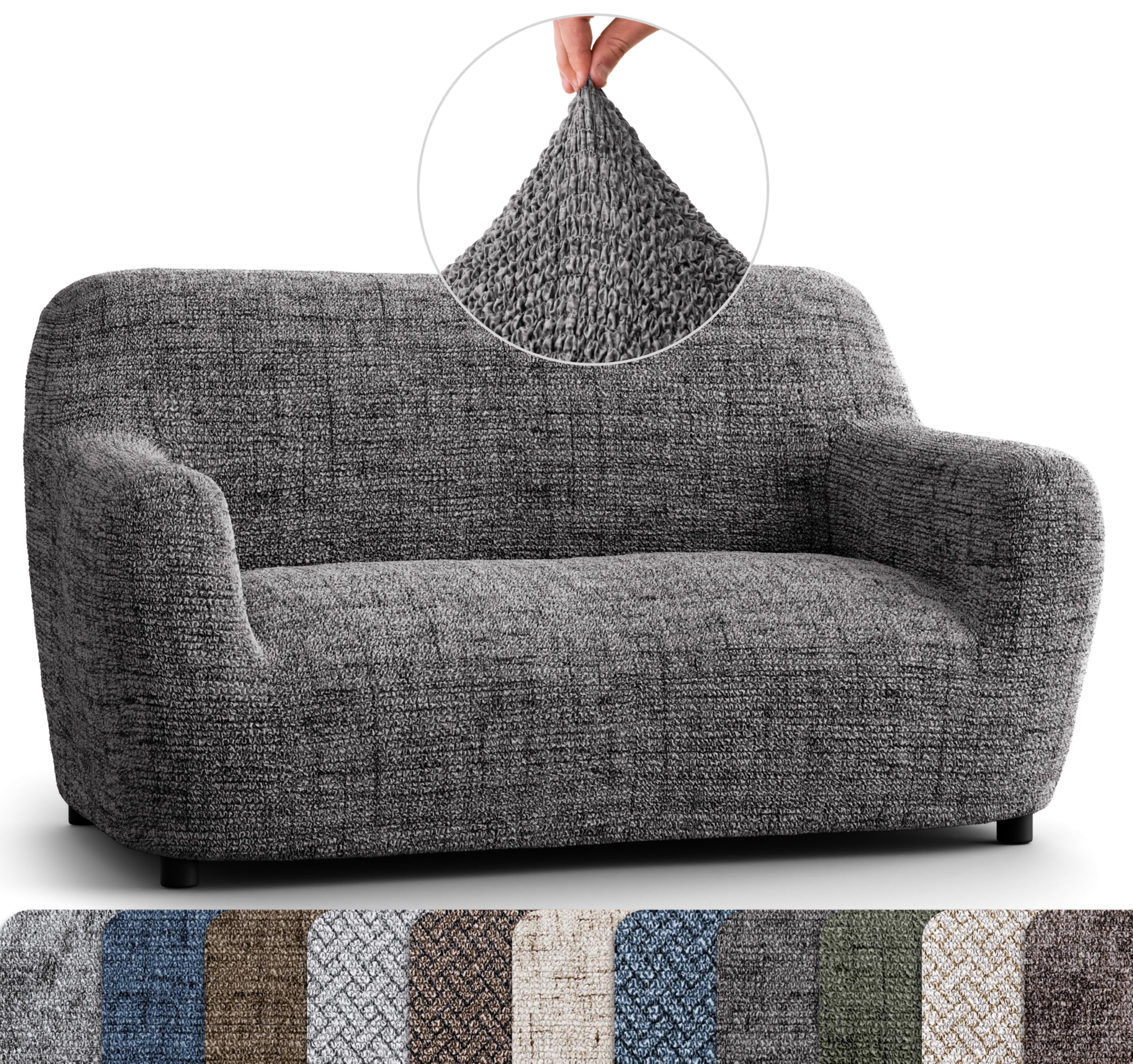 PAULATO BY GA.I.CO. Stretch Loveseat Slipcover - Oversized Chair Cover & Sofa Protector - 1-Piece Washable Microfiber Slipcover (Vittoria Grey) - Perfect for Living Room, Bedroom & Home Decor Protection