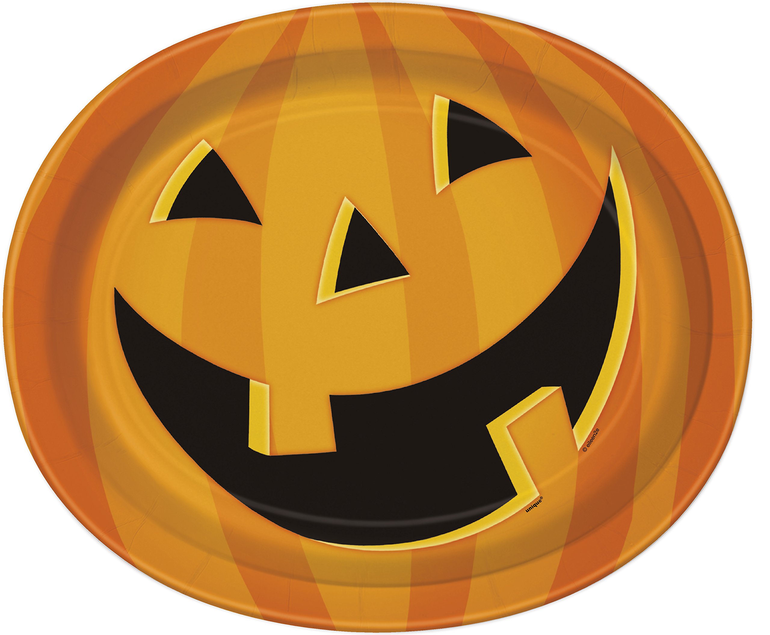 Smiling Pumpkin Halloween Oval Paper Plates - 8 Count | Eco-Friendly Disposable Party Tableware for Fall Festivals, Thanksgiving & Halloween Decorations