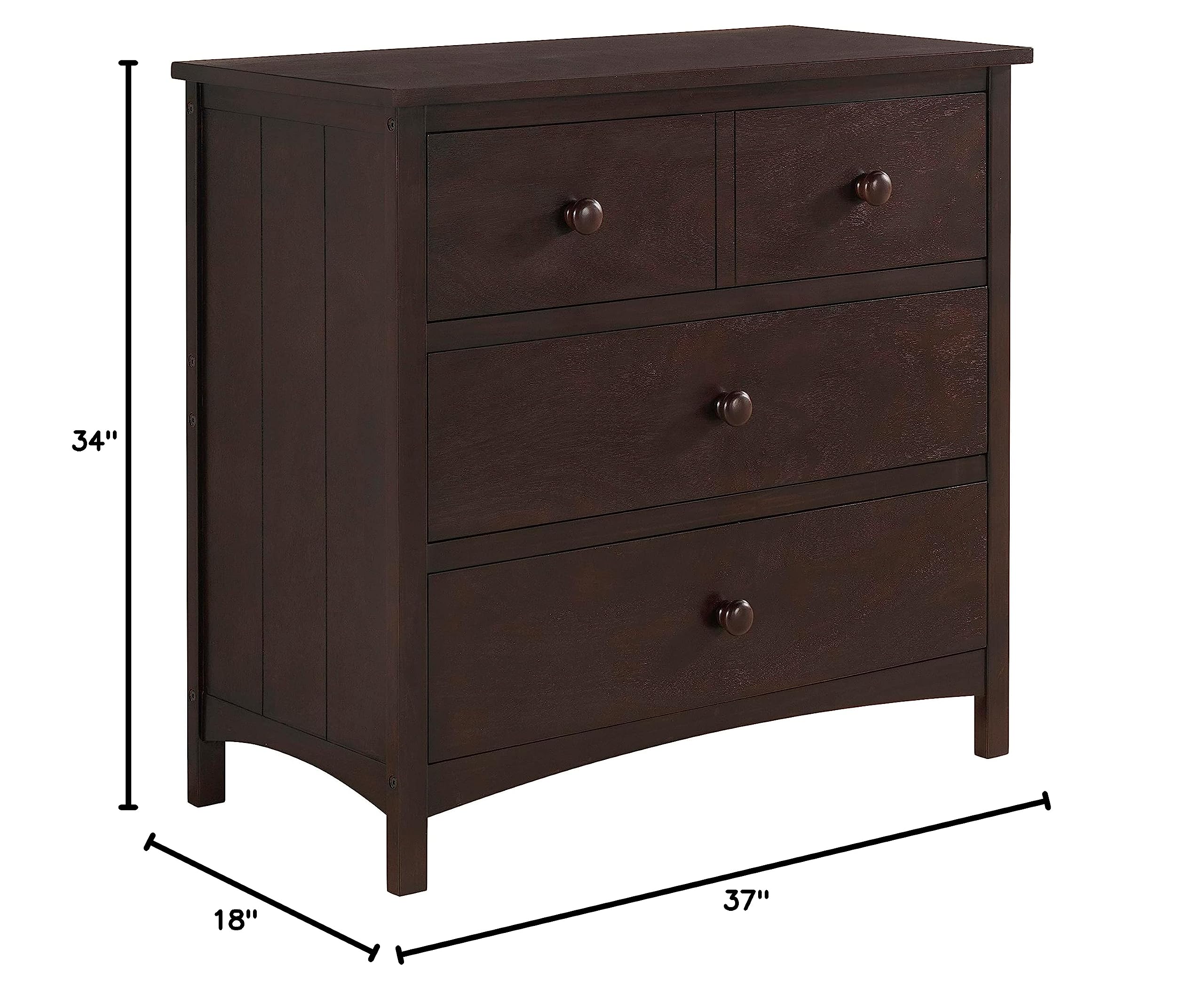Oxford Baby Universal 3-Drawer Dresser, Espresso Brown - Nursery Storage Solution for Baby Clothes, Diapers & Toys | Solid Wood Dresser for Boys & Girls Rooms