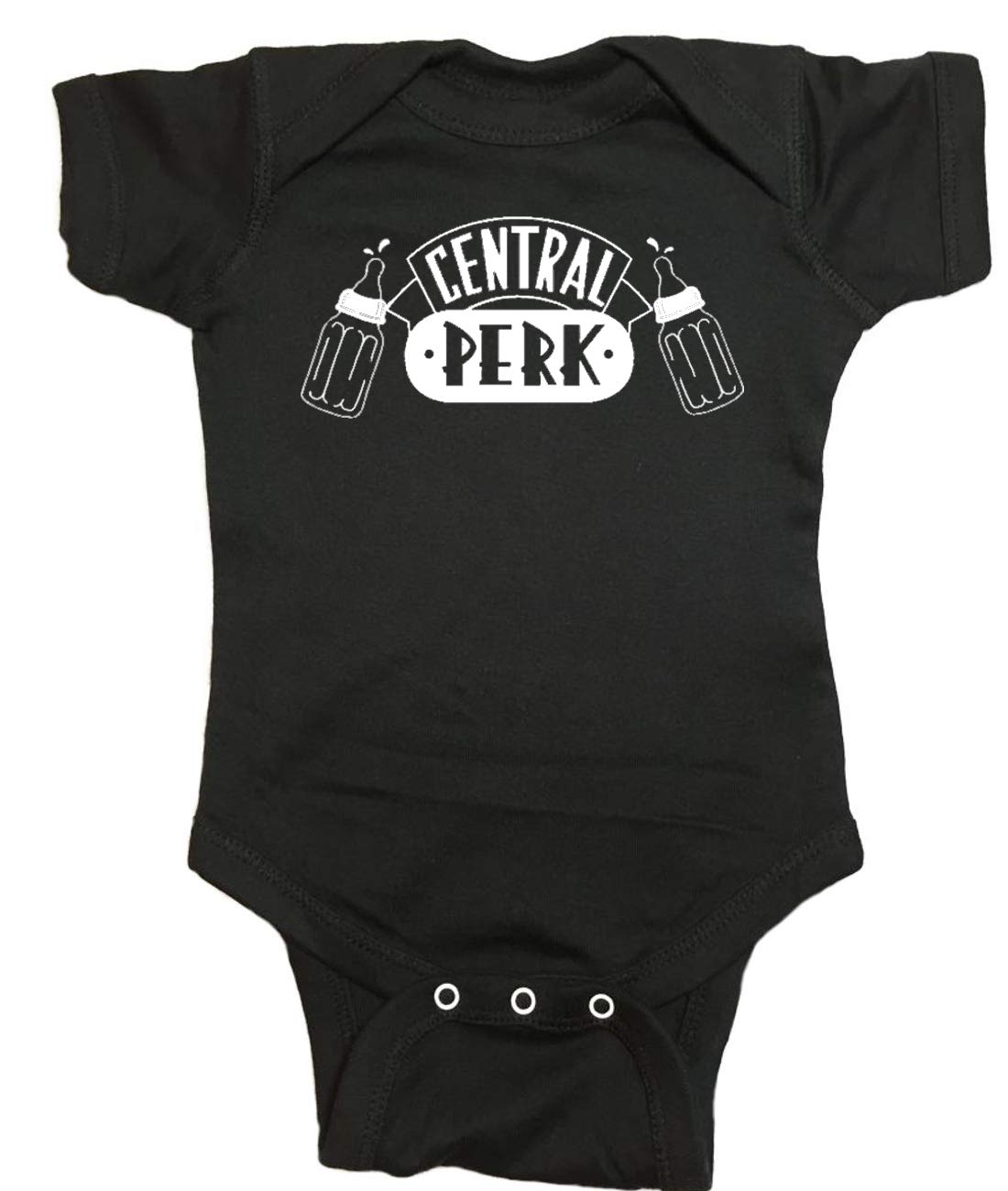 Friends TV Show Central Perk Baby Bottles Onesie Bodysuit - 6 Month Black Outfit for Newborns & Infants - Perfect for Themed Parties, Photo Shoots & Fan Gifts