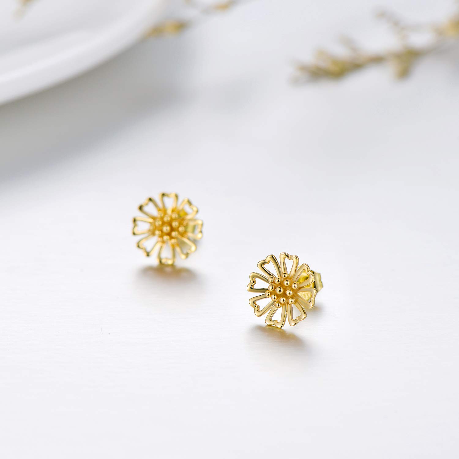 14K Solid Gold Flower Stud Earrings for Women - Dainty Yellow Gold Floral Earrings, Fine Jewelry Gift for Mom, Wife, Girlfriend | Perfect for Weddings, Anniversaries & Everyday Elegance