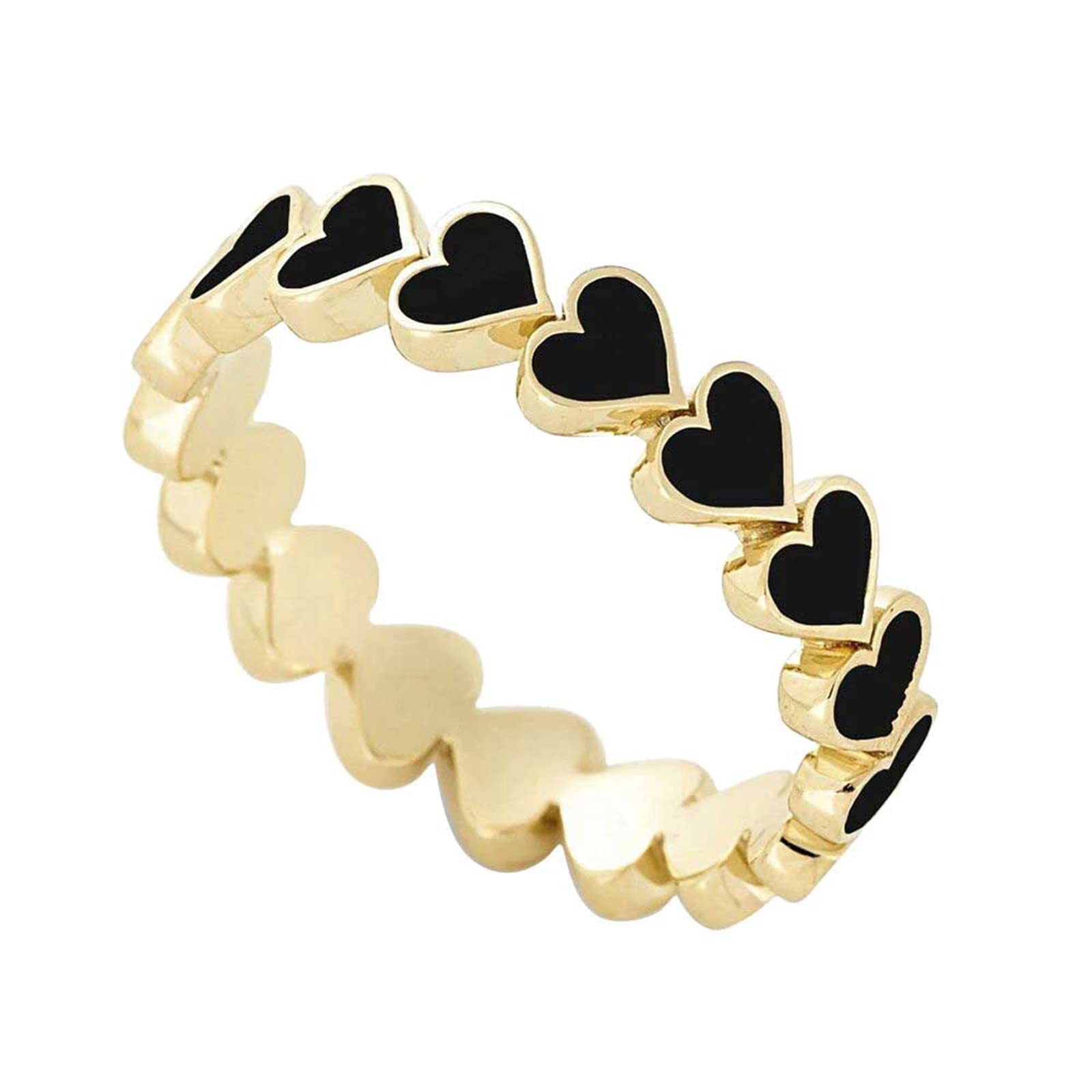 Elegant Heart-Shaped Diamond Hollow Love Ring for Women & Men - Peach Multicolor Fashion Jewelry (Black, Size 7) | Perfect for Valentine's Day, Anniversary Gifts & Romantic Occasions