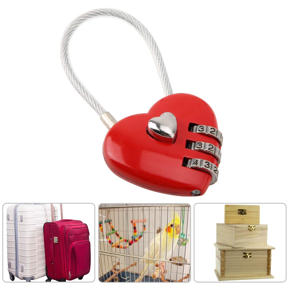 Dioche Heart-Shaped 3-Digit Combination Luggage Lock - Secure Travel Lock for Suitcases, Backpacks, Jewelry Boxes & Gym Lockers (Red) | Perfect for Couples, Travelers & Home Security